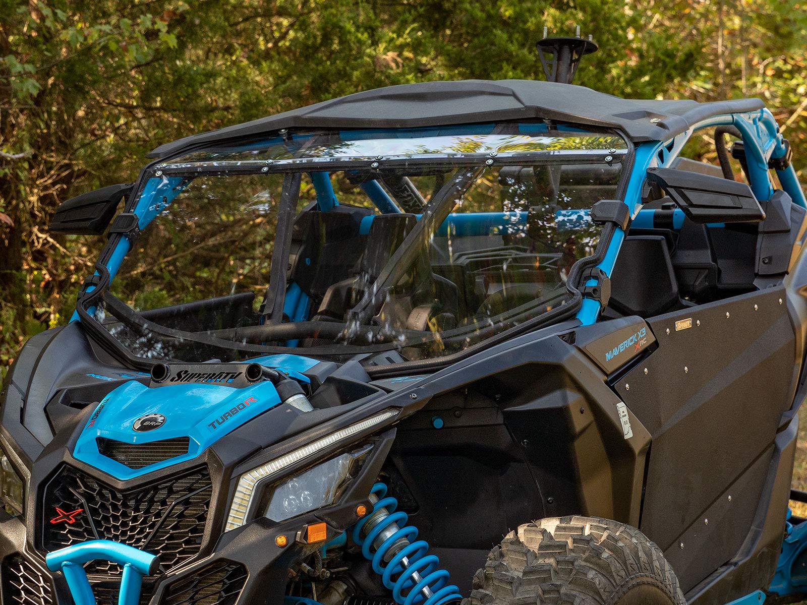 SuperATV Heavy Duty Full Windshield for Can-Am Maverick X3 - 1/4" Thick Clear Scratch Resistant Polycarbonate, Made in USA
