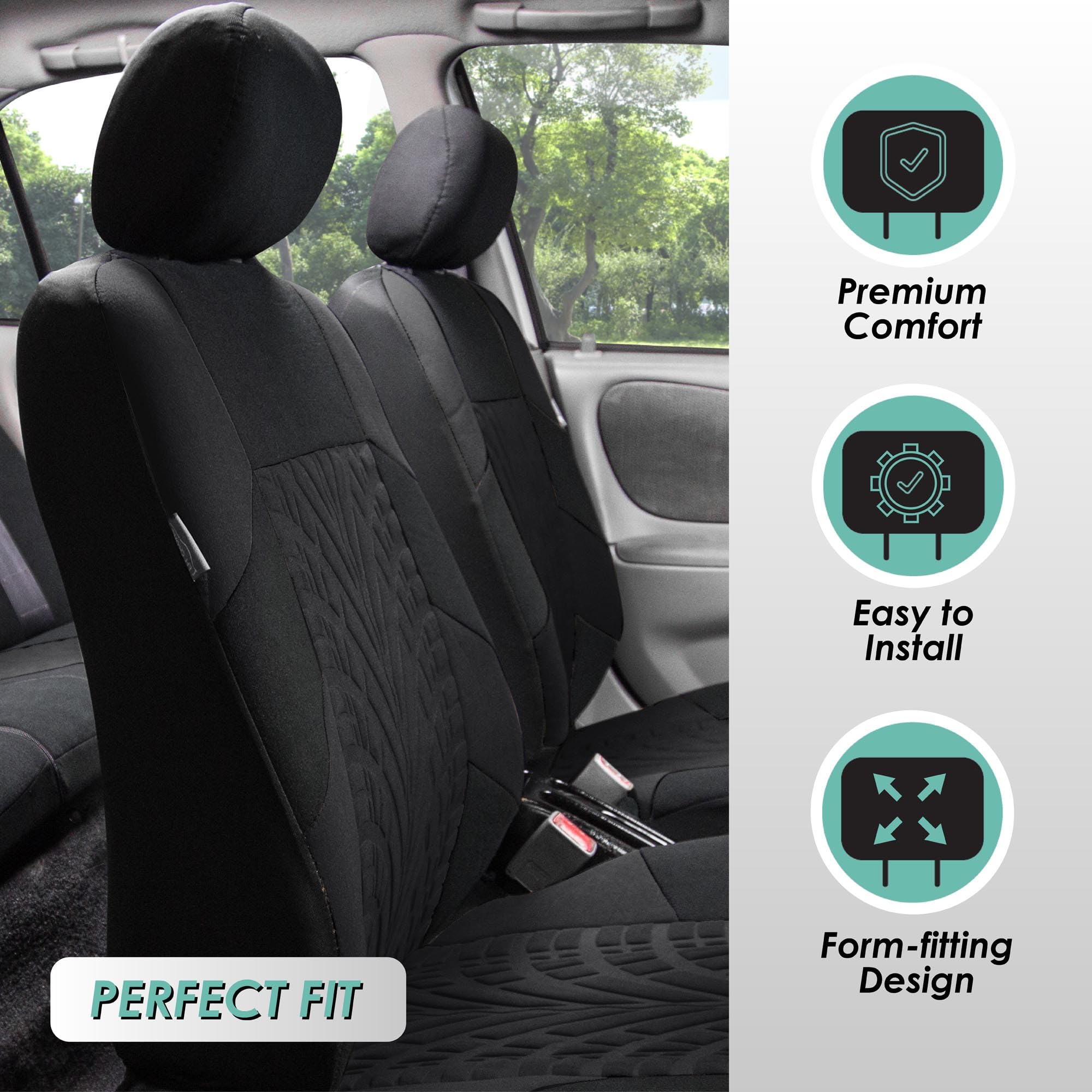 Fh Group Car Seat Covers Front Set Premium Cloth - Covers For Low Back Carseats With Removable Headrest,Universal Fit,Automotive