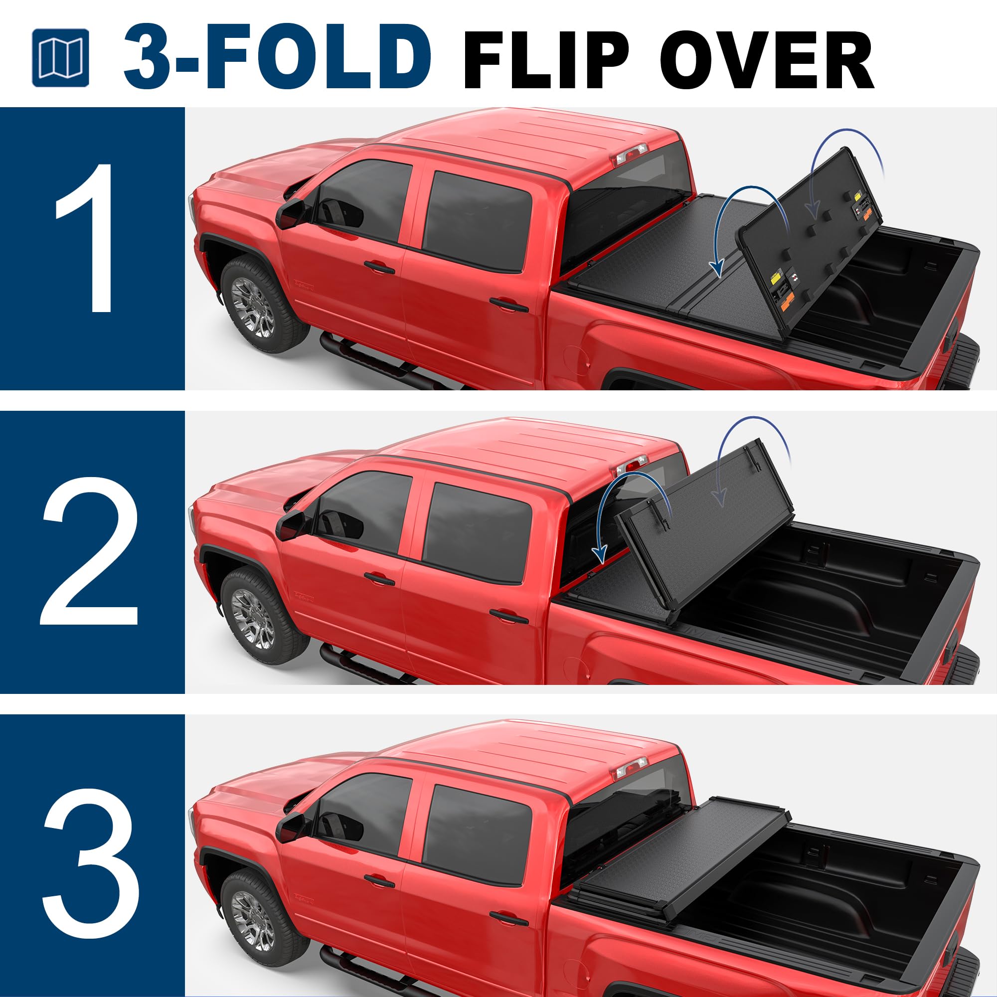 Mostplus Tri-Fold Hard Truck Bed Tonneau Cover On Top Compatible For 2015 2016 2017 2018 2019 2020 2021 2022 2023 2024 2025 Chev