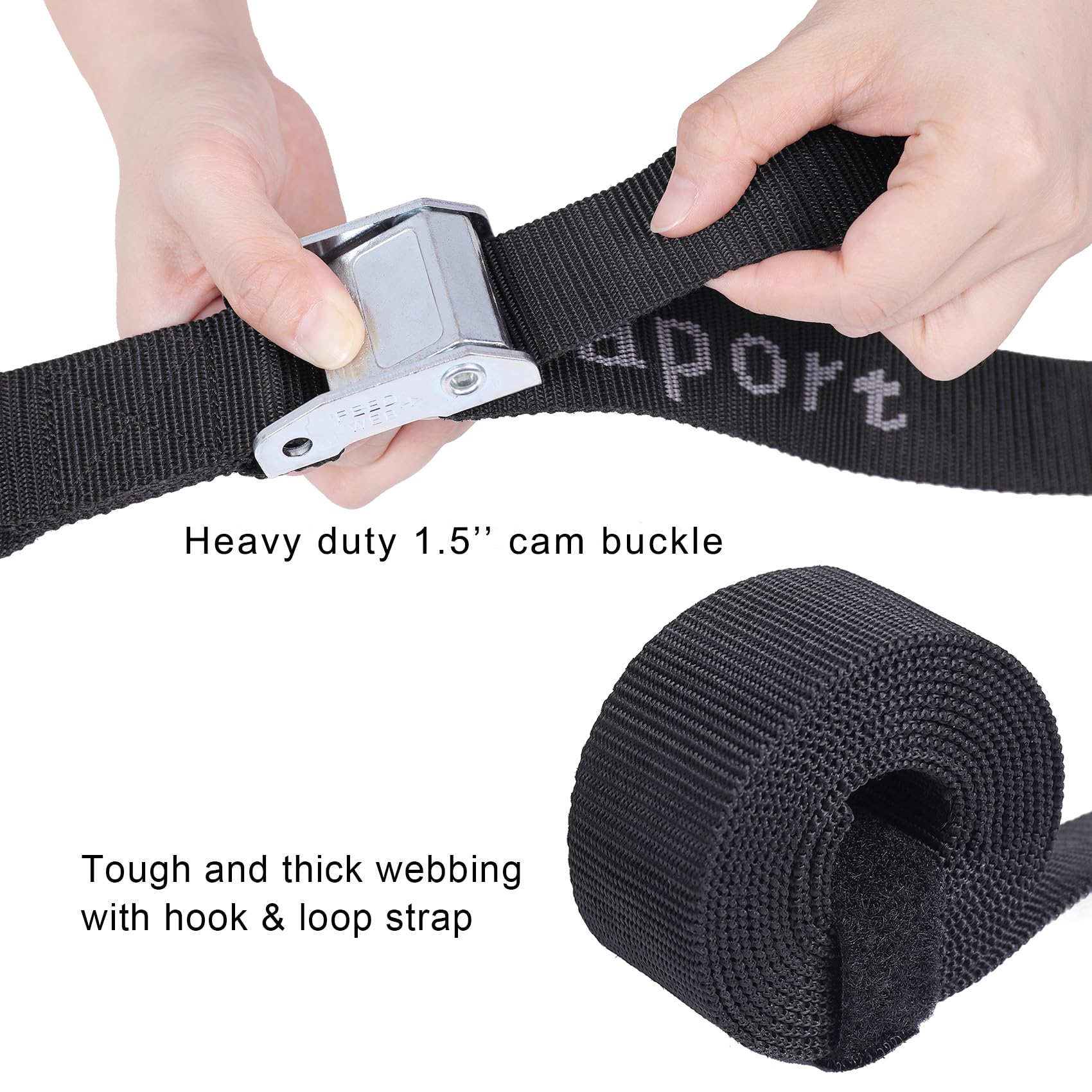 Ayaport Motorcycle Tie Down Straps 1.5"x8' Black, with Swivel Carabiner Hooks, Durable Polypropylene, 2pcs
