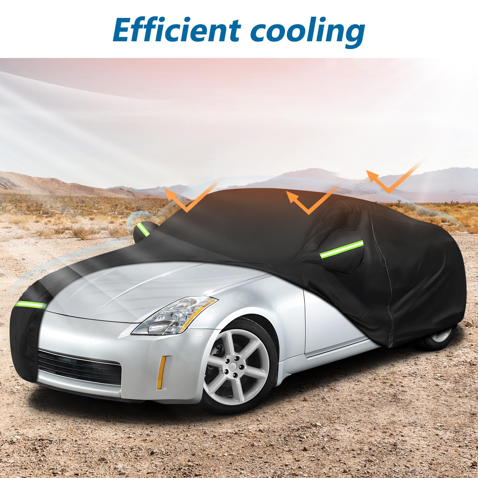 BIGACOVER Waterproof Car Cover for 2003-2009 Nissan 350Z, Heavy Duty 210D Oxford Cloth, Black, All Weather Protection