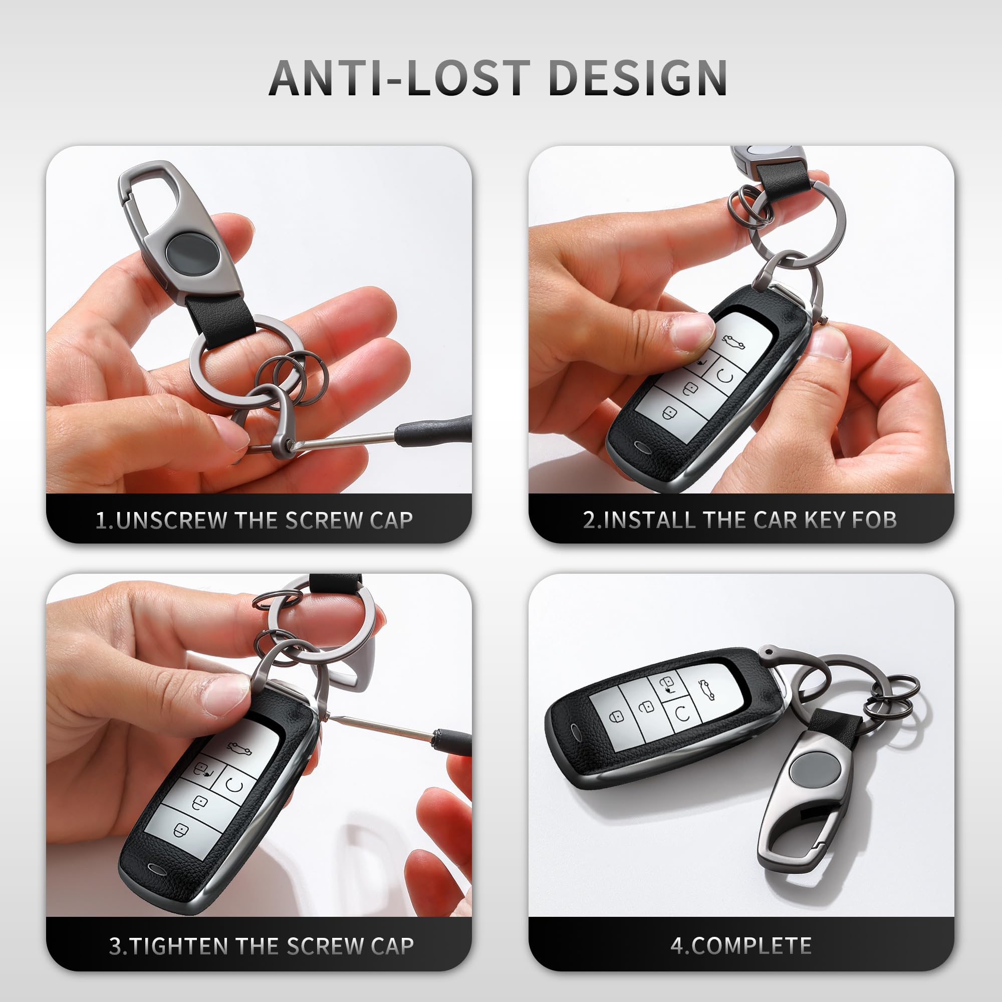 Gkeygo Carabiner Keychain, Key Chains For Car Key With 2 Key Rings And Anti-Lost D-Ring, Multifunctional Leather Keychains For M