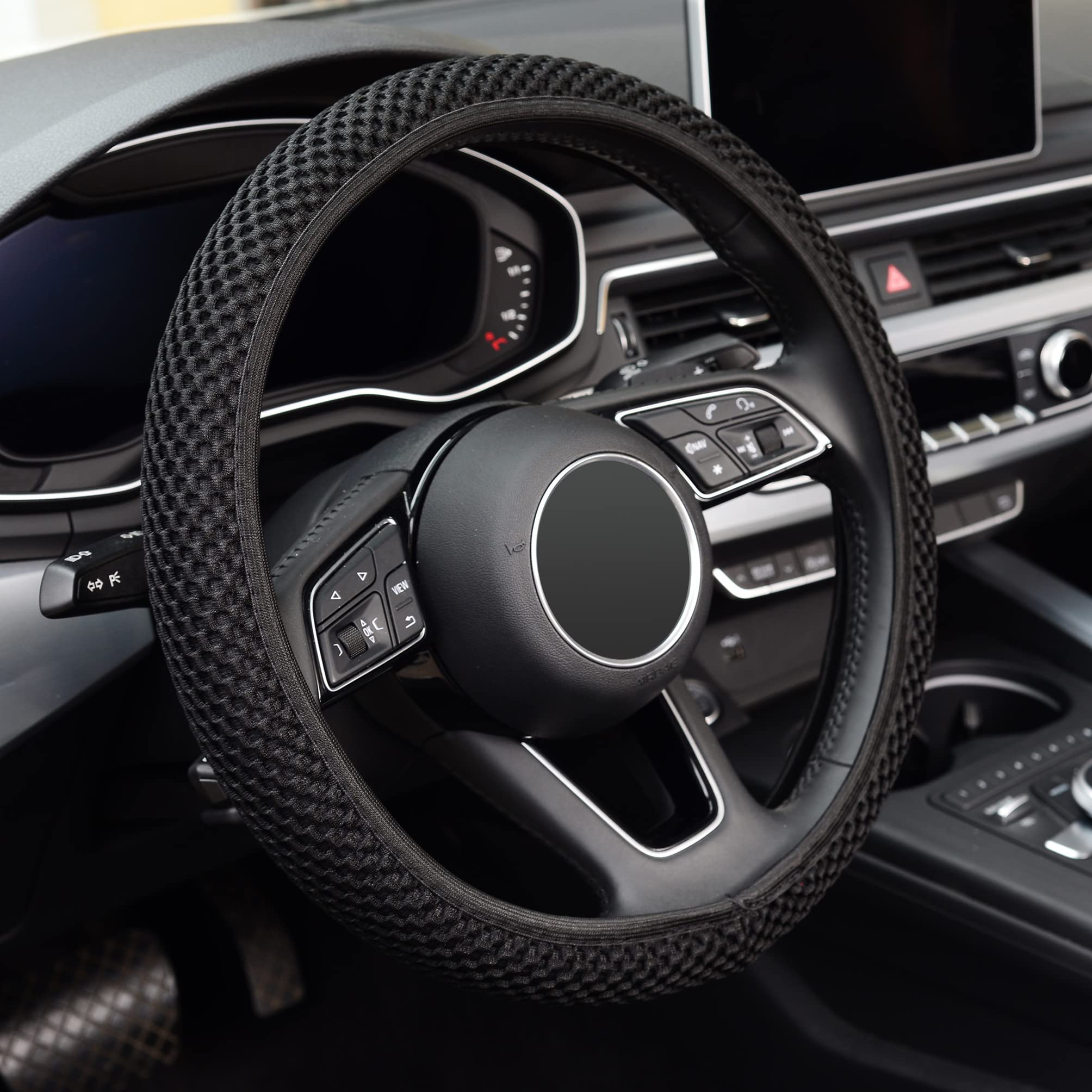 Kafeek Elastic Stretch Steering Wheel Cover,Warm In Winter And Cool In Summer, Universal 15 Inch, Microfiber Breathable Ice Silk