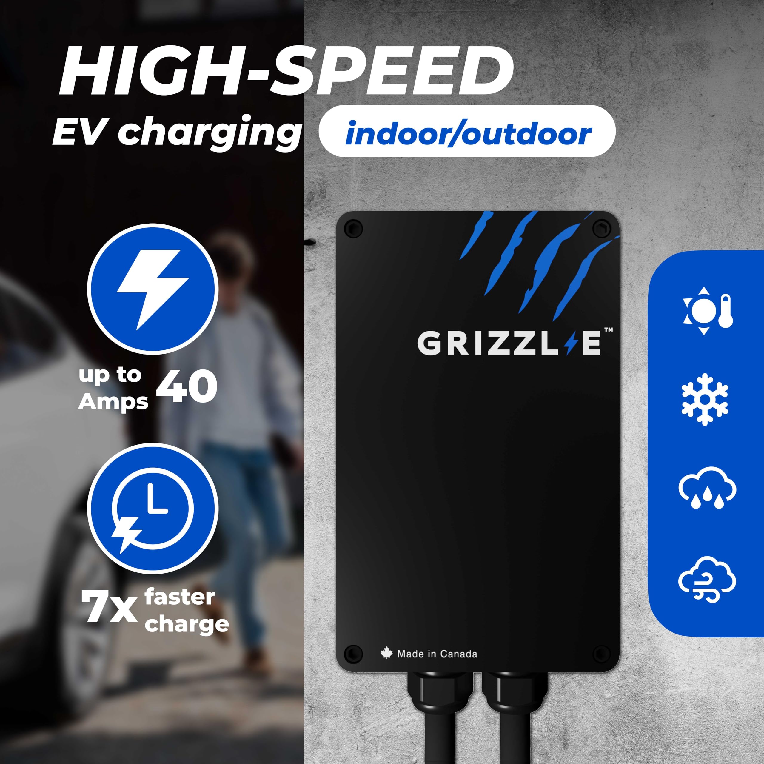 Grizzl-E Level 2 EV Charger 40 Amp, UL Certified, NEMA 14-50 Plug, 24ft Cable, Classic Black