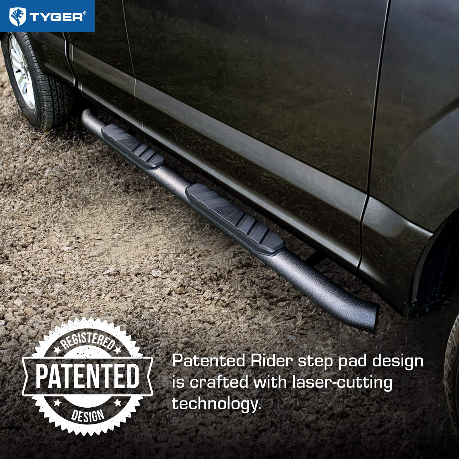 Tyger Auto 3.5" Rider Running Boards for 2009-2018 Dodge Ram 1500, 2010-2024 2500/3500, Crew Cab, Text