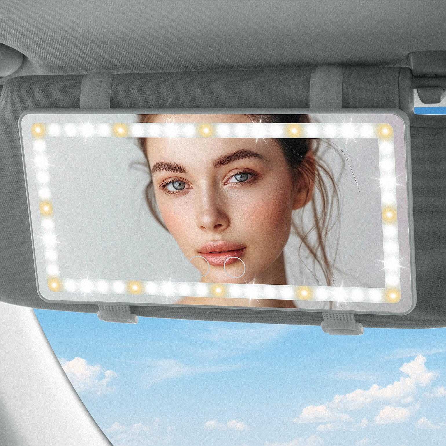 JOYTUTUS Car Sun Visor Vanity Mirror, Car Vanity Mirror with Lights, Makeup with 3 Light Modes & 60 LEDs, Rechargeable Dimmable 