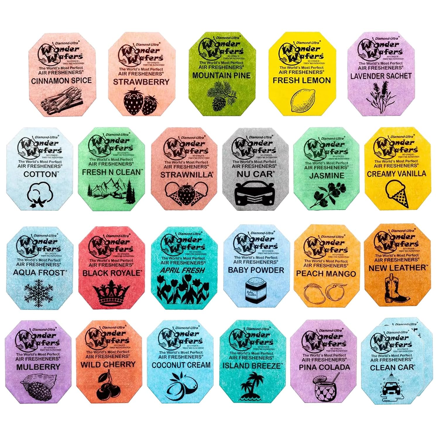 Wonder Wafers Car Air Freshener Wafers Variety Pack of 24 - Individually Wrapped Car Air Fresheners - 23 Scents Car Fresheners (