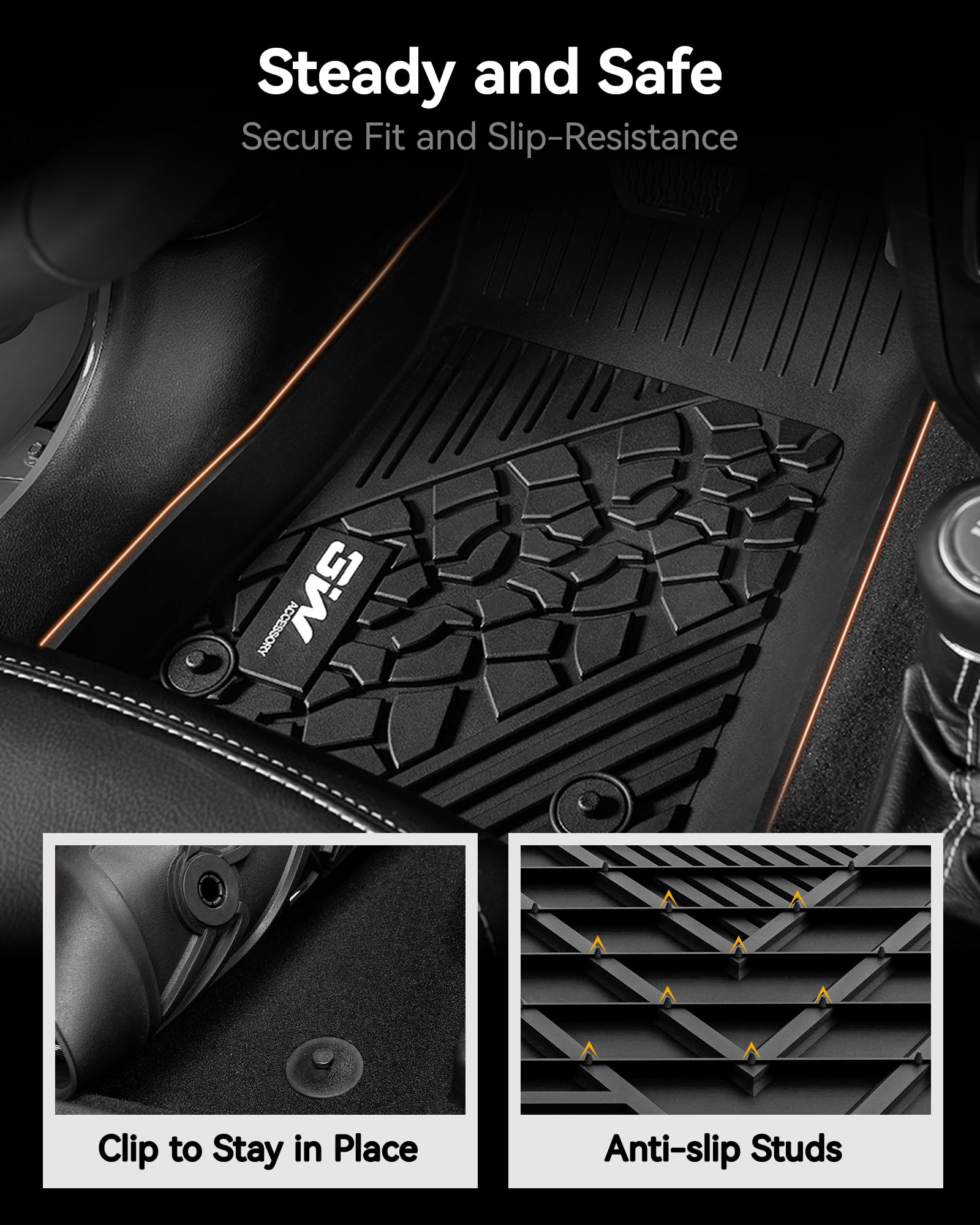 3W Custom Fit Floor Mats & Cargo Liner for Jeep Wrangler 4XE 2021-2025, Heavy Duty TPE Rubber, All Weather, Black