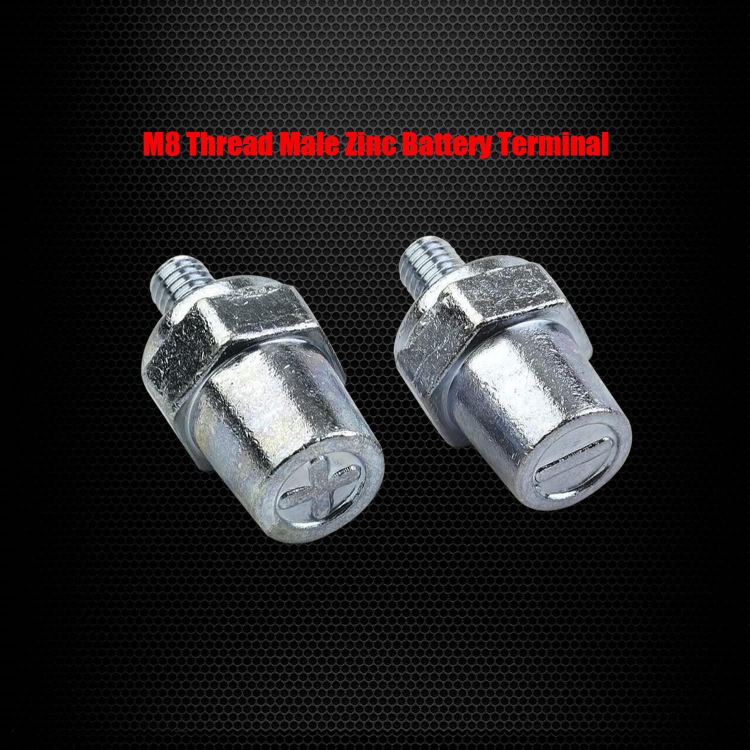 Ampper M8 Male Zinc Battery Terminal Charging Posts - 1 Pair Adapter (+/-), Model Am-BCP-Z0201