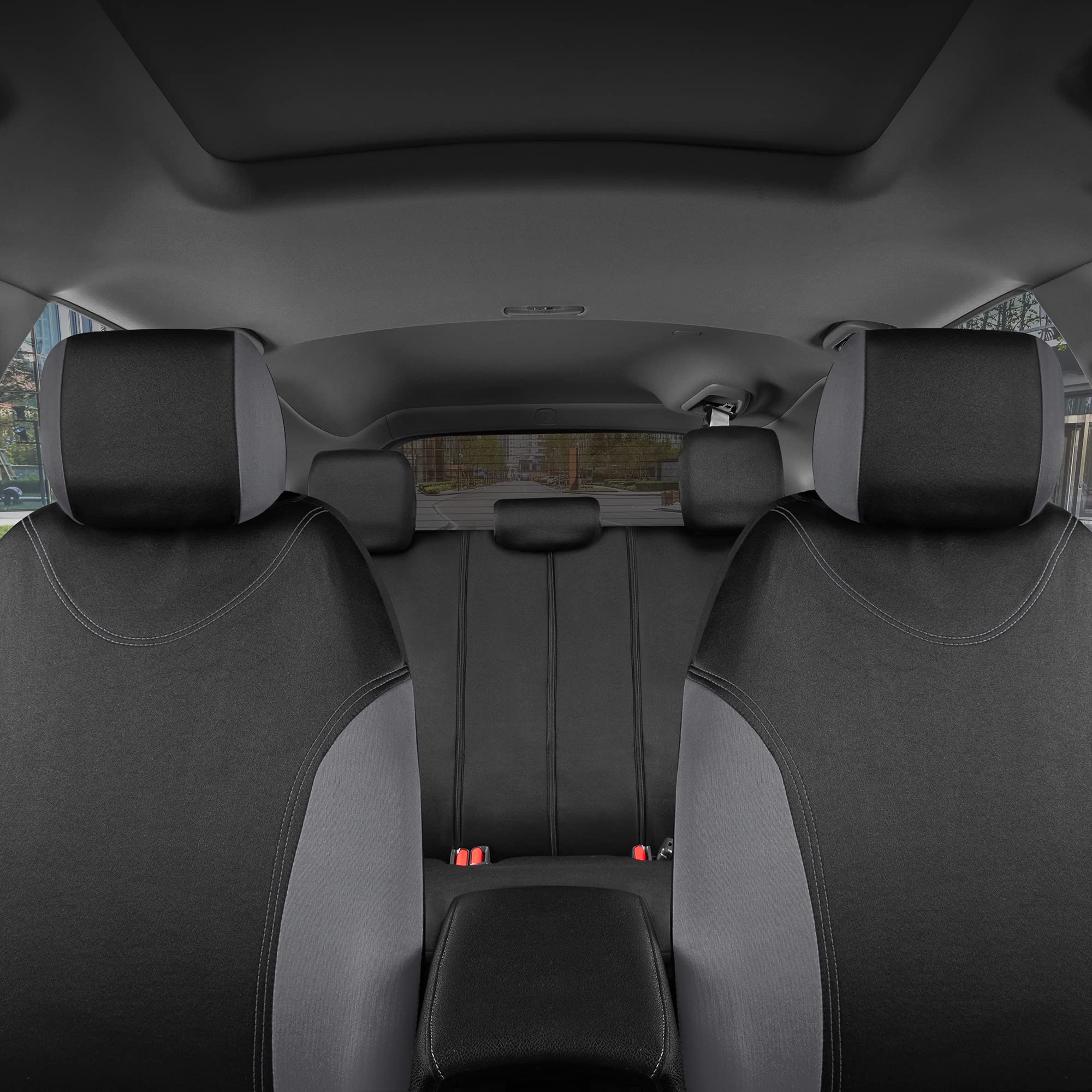 Bdk Ultrasleek Gray Seat Covers For Cars, Two-Tone Front Seat Covers With Matching Back Car Seat Cover, Made To Fit Most Auto Tr