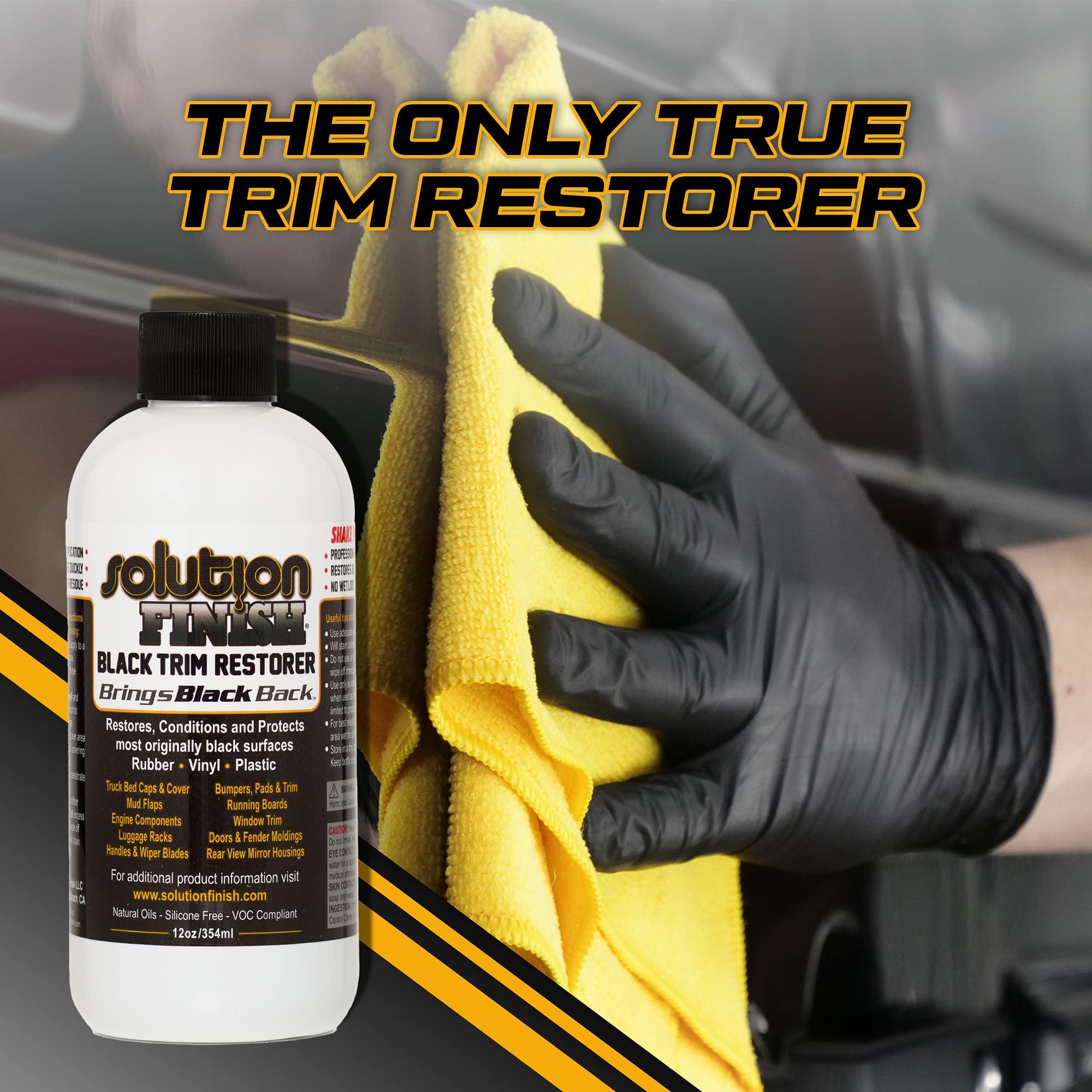 Solution Finish Black Plastic & Vinyl Trim Restorer, 12 Fl Oz - Revives Color for Cars & Trucks, Model SF-BBB12