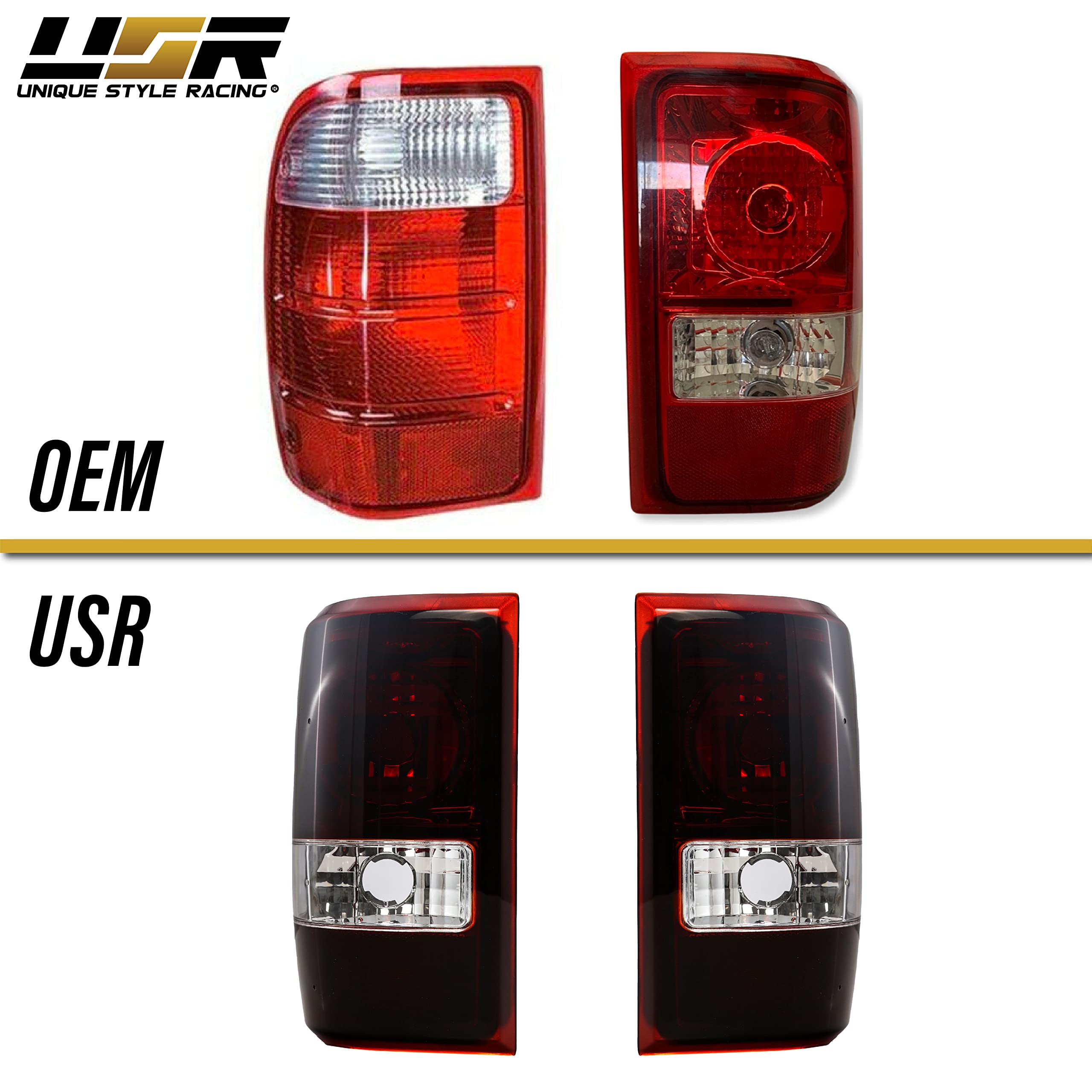 USR UNIQUE STYLE RACING Rear Tail Lights for 2001-2011 Ford Ranger, Dark Cherry Red Lens, Plug and Play, 2 PC Set