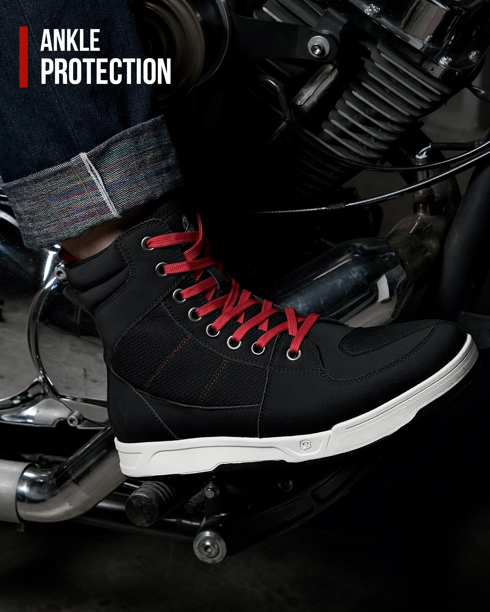 BORLENI Motorcycle Riding Shoes, Rubber Protective Boots for Men, Size 11, Black, Model XZ001, Casual Breathable Powersports Shoes