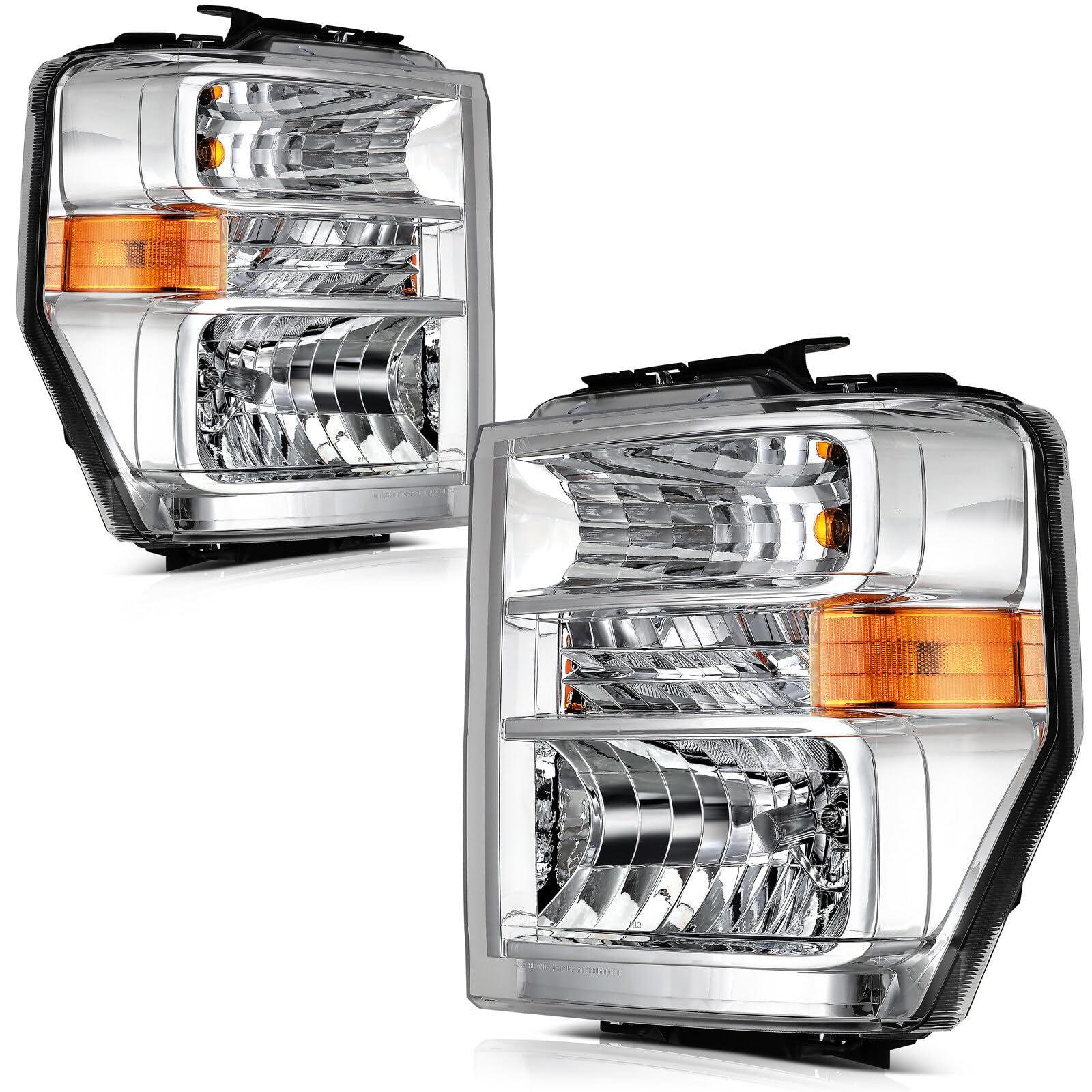 LBRST Headlight Fit 2008-2014 for E-150/250, 2008-2021 for E-350/450 Super Duty Chrome Housing Titanium Pair Headlight Assembly 