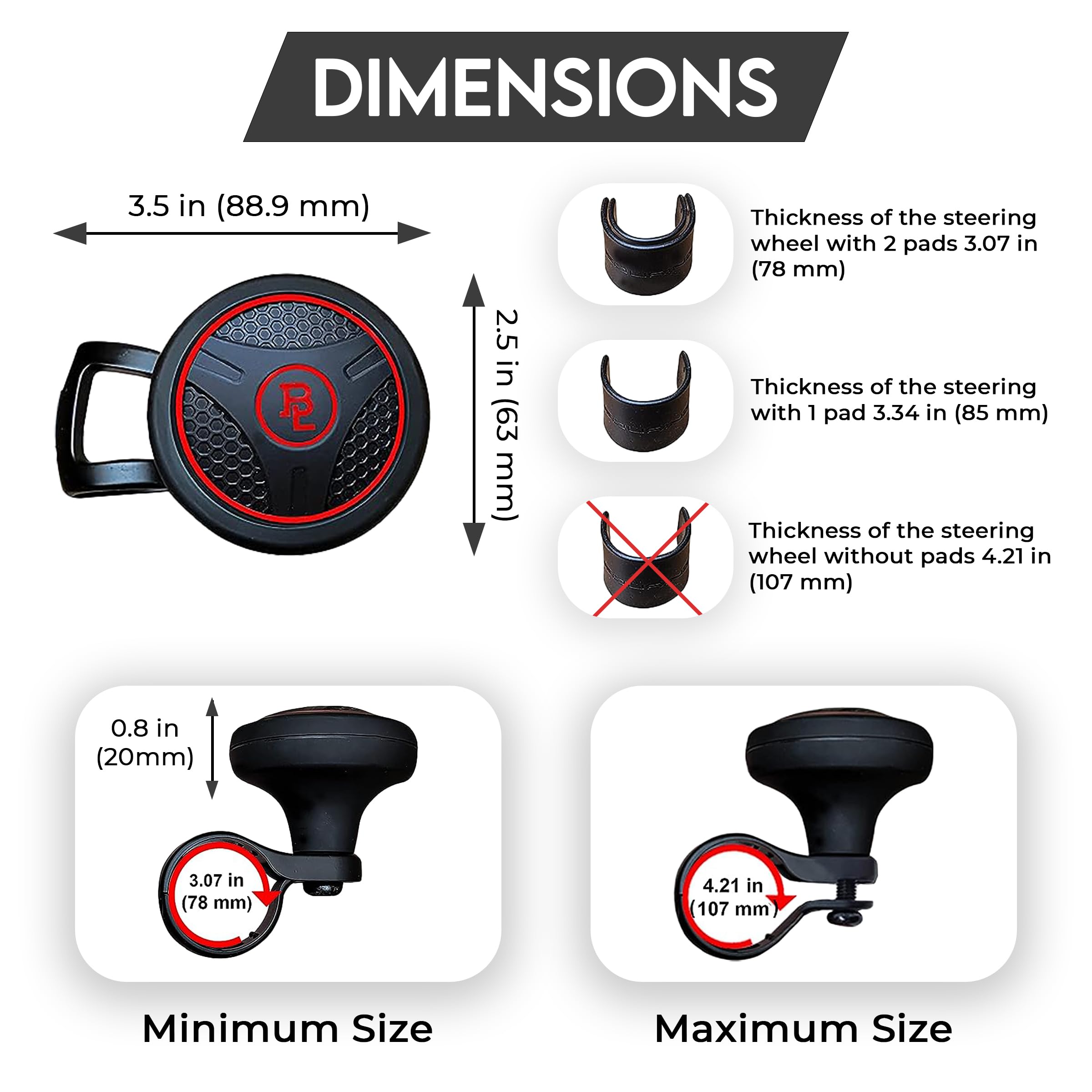 FOURING BL Steering Wheel Knob Spinner - Universal Non-Slip, ABS & Silicone, Regular Size, Silicone Red, Model 4347608159