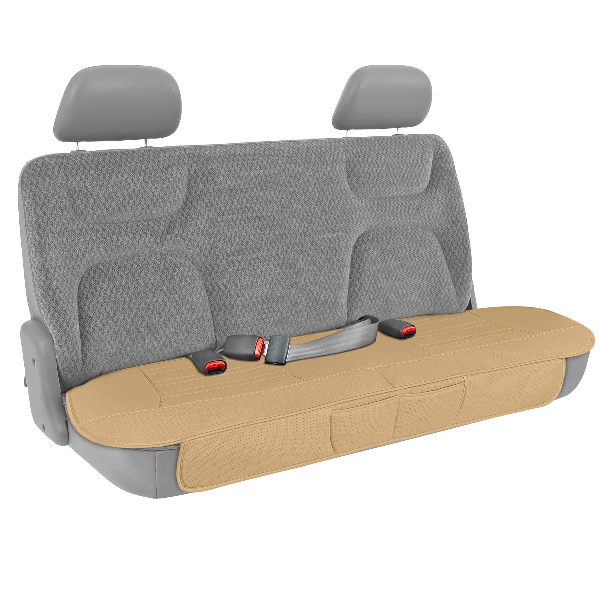 Motor Trend Seat Covers For Cars Trucks Suv, Faux Leather Full Set Beige Padded Car Seat Covers With Storage Pockets, Premium In