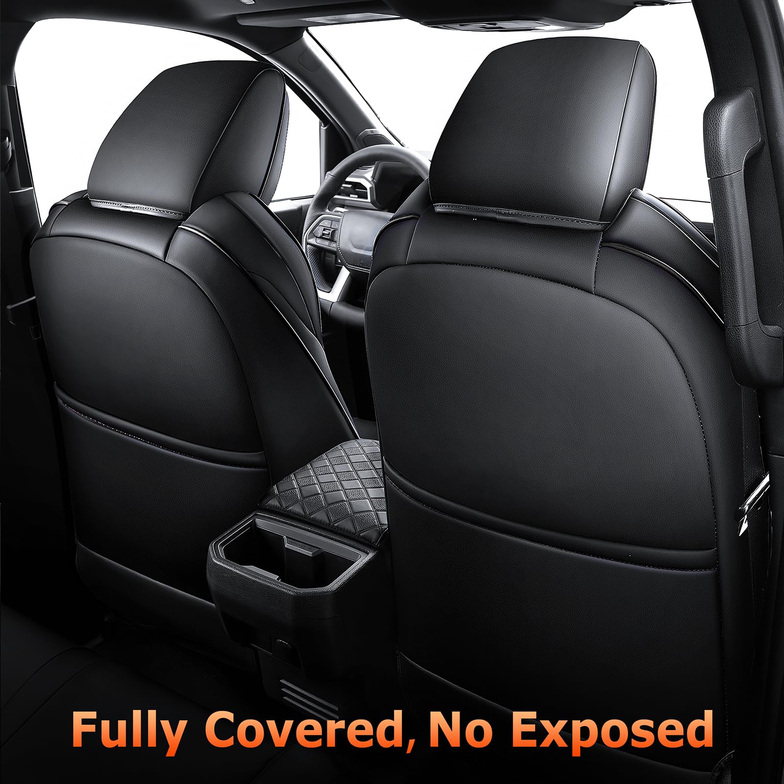 Carlimeki Leather Seat Covers for Tacoma 4th Gen (2024-2026) Double Cab, Faux Leather, Black-Black, Includes Armrest Covers