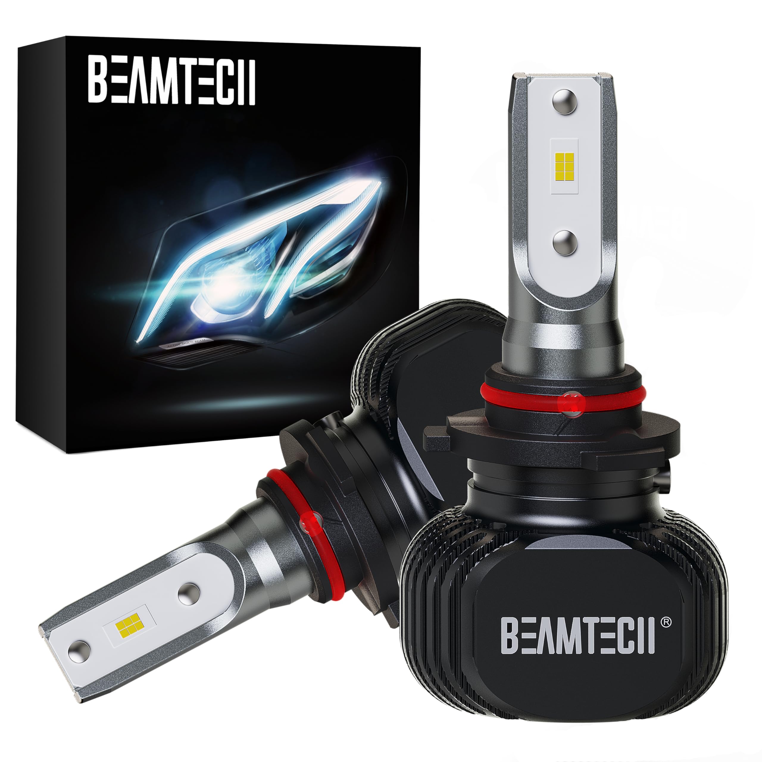 BEAMTECH 9005 HB3 Fog Light Bulbs, 300% Brighter 6500K White, Aluminum, 2-Pack