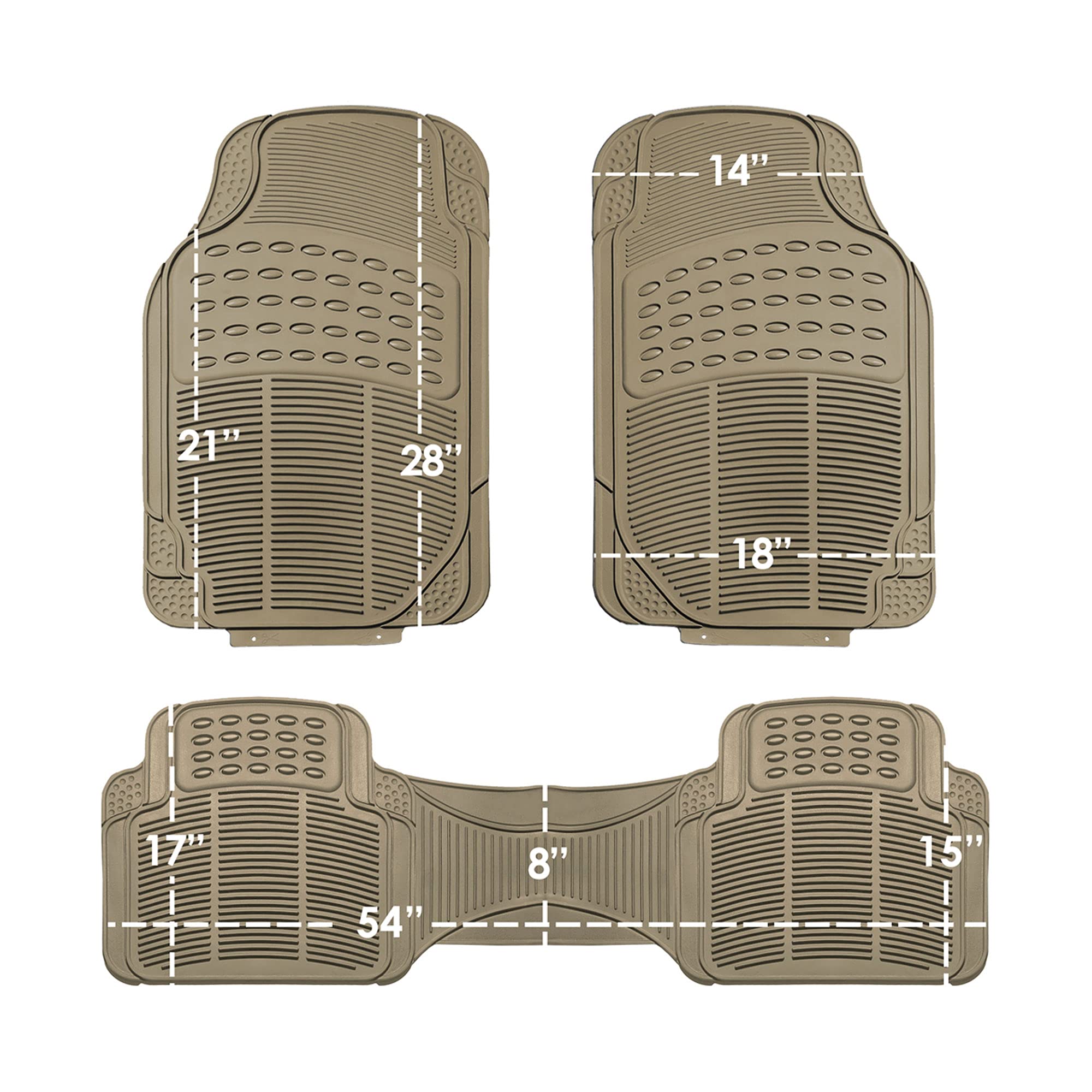 Fh Group Trimmable Non-Slip Rubber Floor Mats 3 Row Set - Universal Fit For Cars Trucks And Suvs (Beige) F11305 + F16400