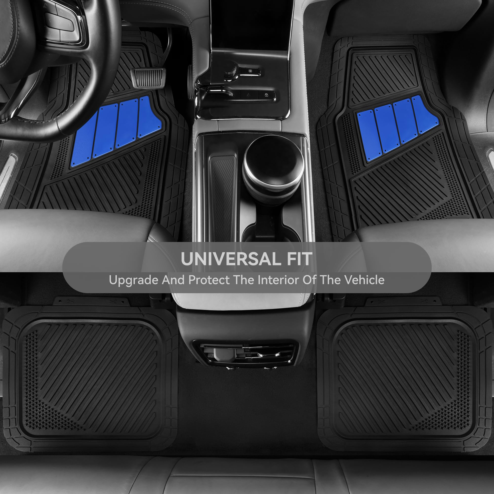 CAR PASS Heavy Duty Rubber Floor Mats 4-Piece Car Mat Set - Universal Waterproof Trim to Fit Floor Mats for Car Sedan SUV Coupe