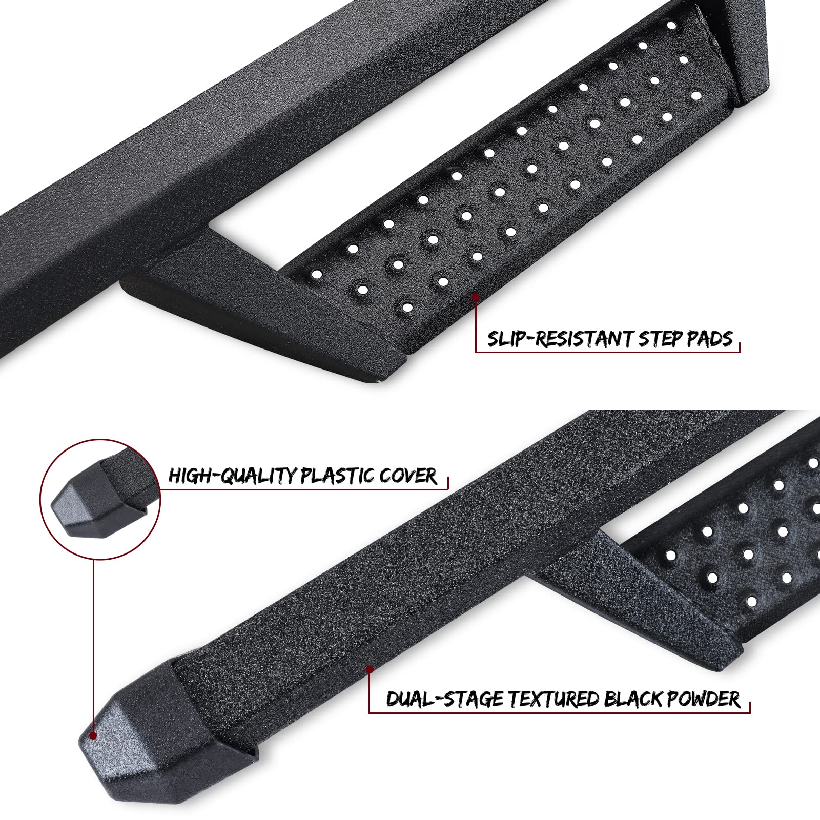 SMANOW Running Boards Side Steps 73 Inch Quad Cab Black Carbon Steel Nerf Bars for 2009-2018 Dodge Ram 1500 & 2010-2024 Ram 2500