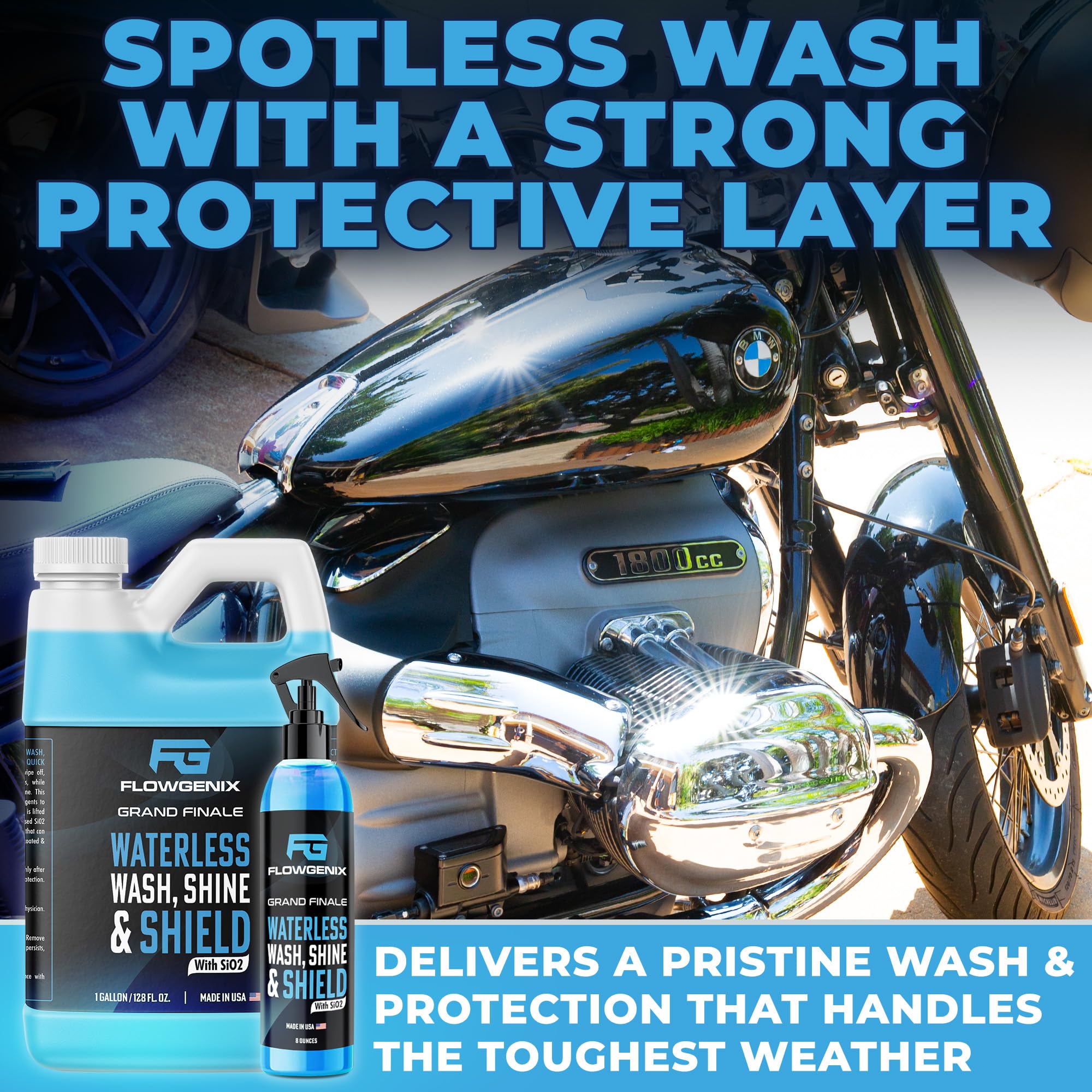 Flowgenix™ Waterless Car Wash Spray - Grand Finale - 128 Fl Oz - Motorcycle Cleaner & Car Wax with Ceramic Coating
