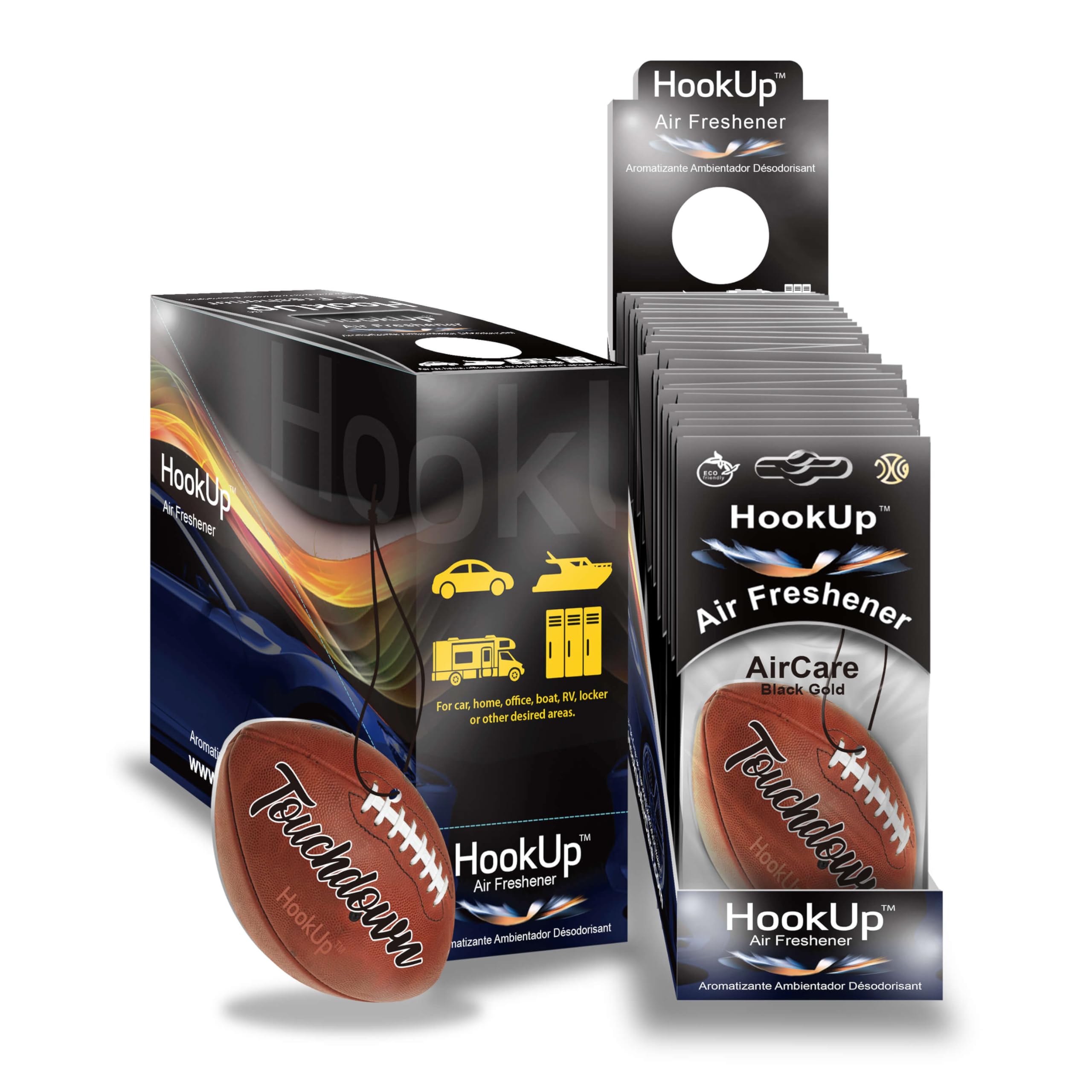 Football Car Air Freshener by HookUp - 25 Pack - Black Gold Scent (Extra Strong) | Unique Football Gift for Players, Coach, Fans