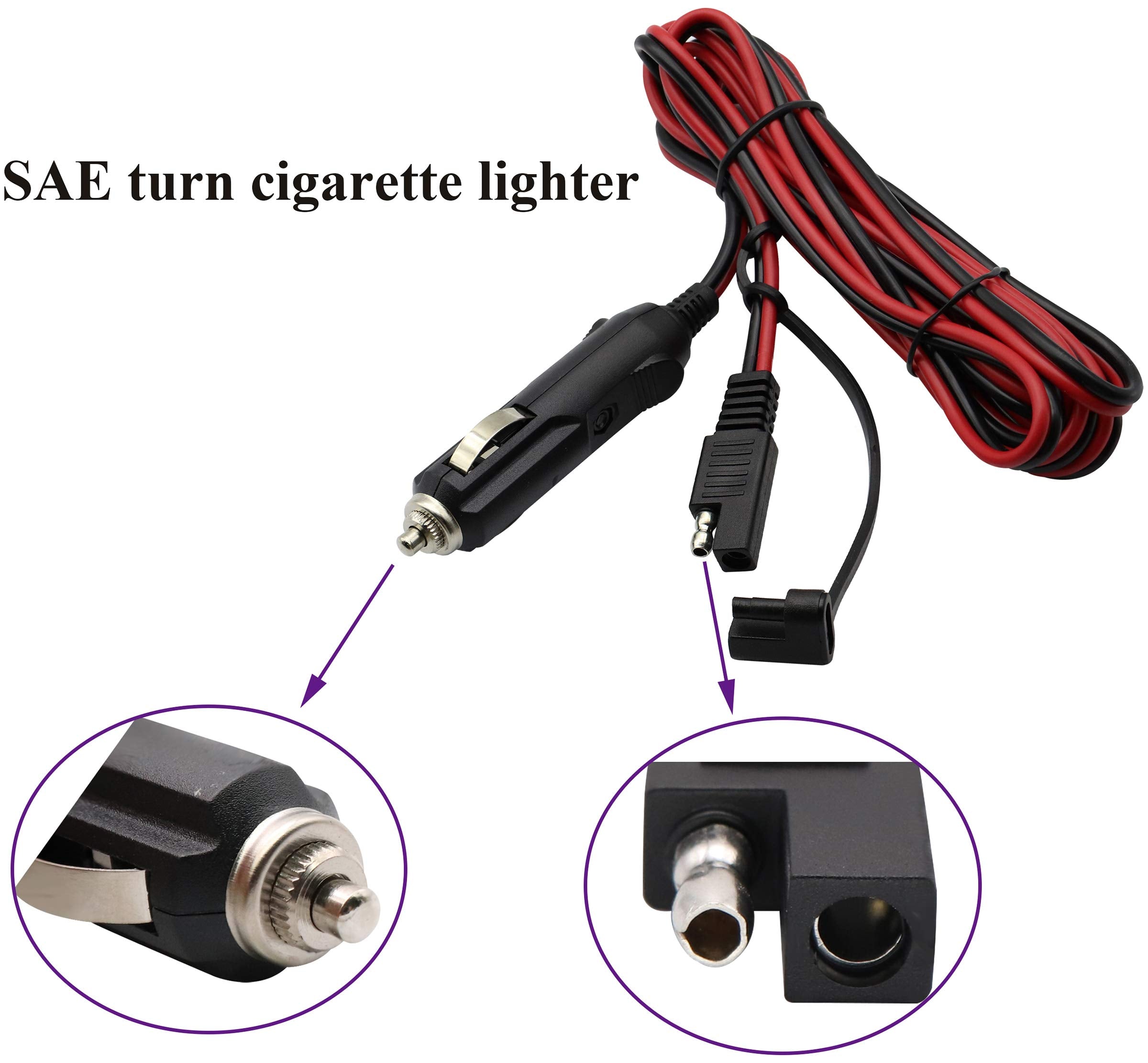 Aaotokk Sae To Cigarette Lighter Cable,16Awg 12V Cigarette Lighter Male Plug To Sae 2 Pin Quick Release Disconnect Connector Plu
