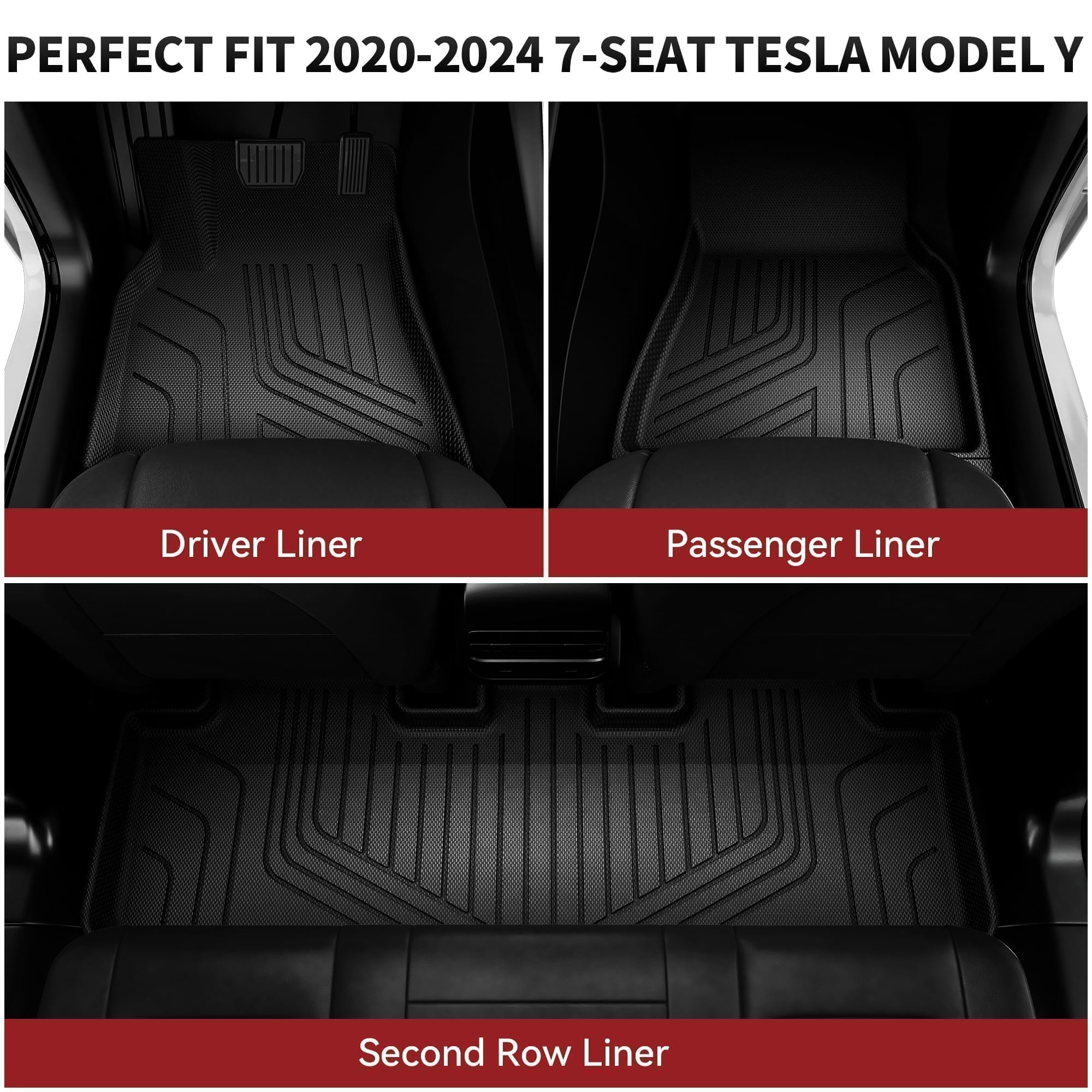 Yitamotor 9Pcs Tesla Model Y Floor Mats 7 Seater 2024 2023-2021 Cargo Mats Full Sets All-Weather Floor Mats For Model Y 2024 Acc
