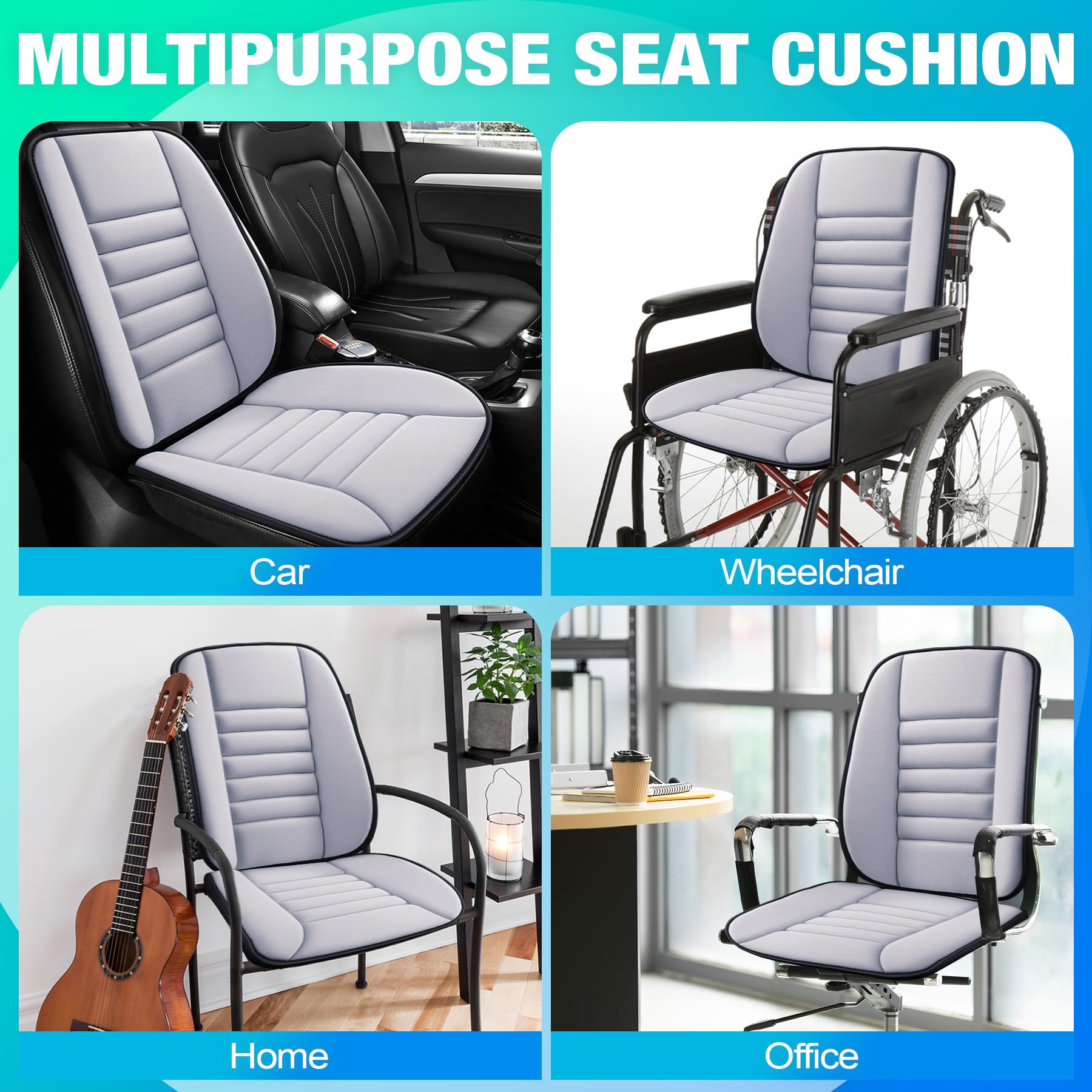 MYFAMIREA Memory Foam Car Seat Cushion & Lumbar Support Pillow, 1.2'' Thick, Adjustable, Washable, Gray