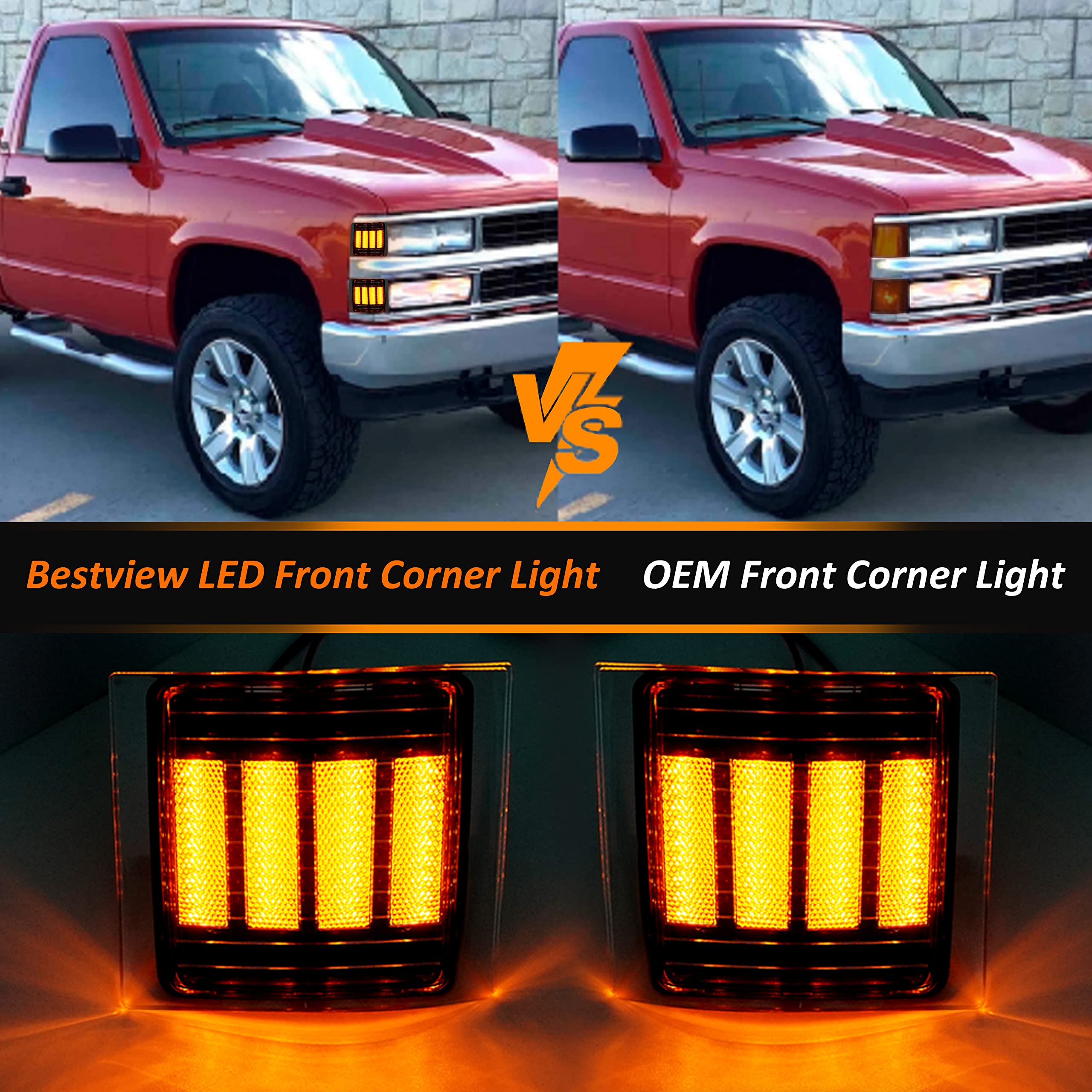 Bestview Side Marker Turn Signal Lights Led Corner Light Assembly, Chrome Housing Clear Lens For Chevy C/K C10 Pickup Truck 1500