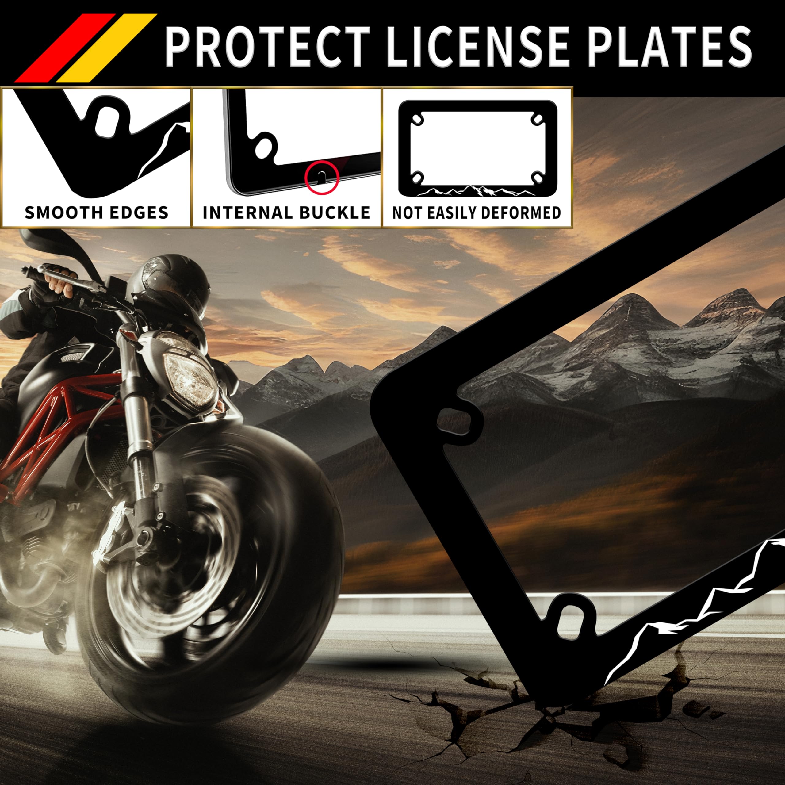 Motorcycle Mountains License Plate Frame Mountain Stainless Steel Material Funny Motorbike License Plate Holder Motorcycle Acces