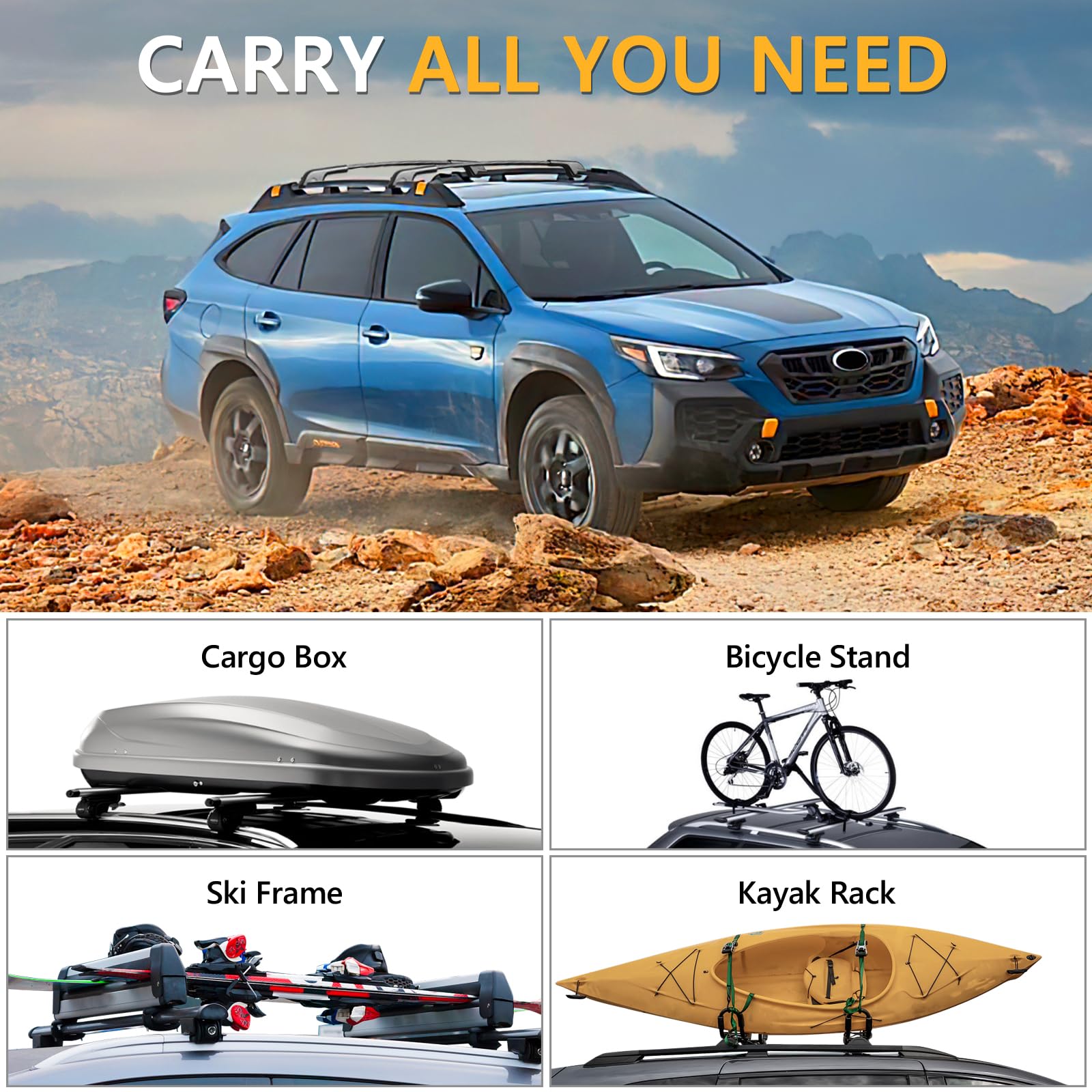 Tuyoung Roof Rack Cross Bars for Subaru Outback Wilderness 2022-2025, Black Aluminum, 220lbs Lockable, Model TY4-8875