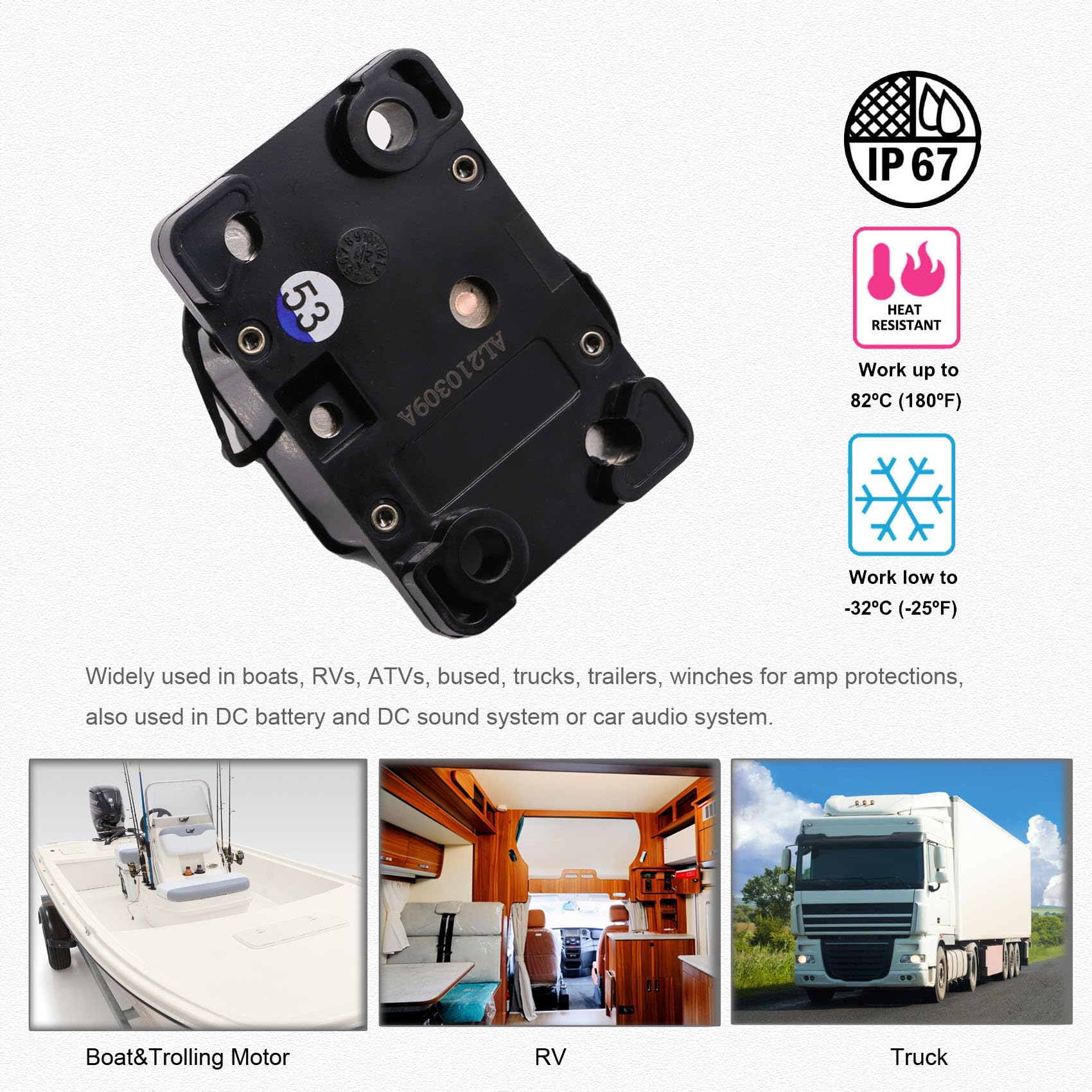 T Tocas 60A Type Iii Surface-Mount Circuit Breakers For Boat Marine Rv Yacht Battery Truck Solar, 12V - 48V Dc,Waterproof, 60 Amps Dc Breaker