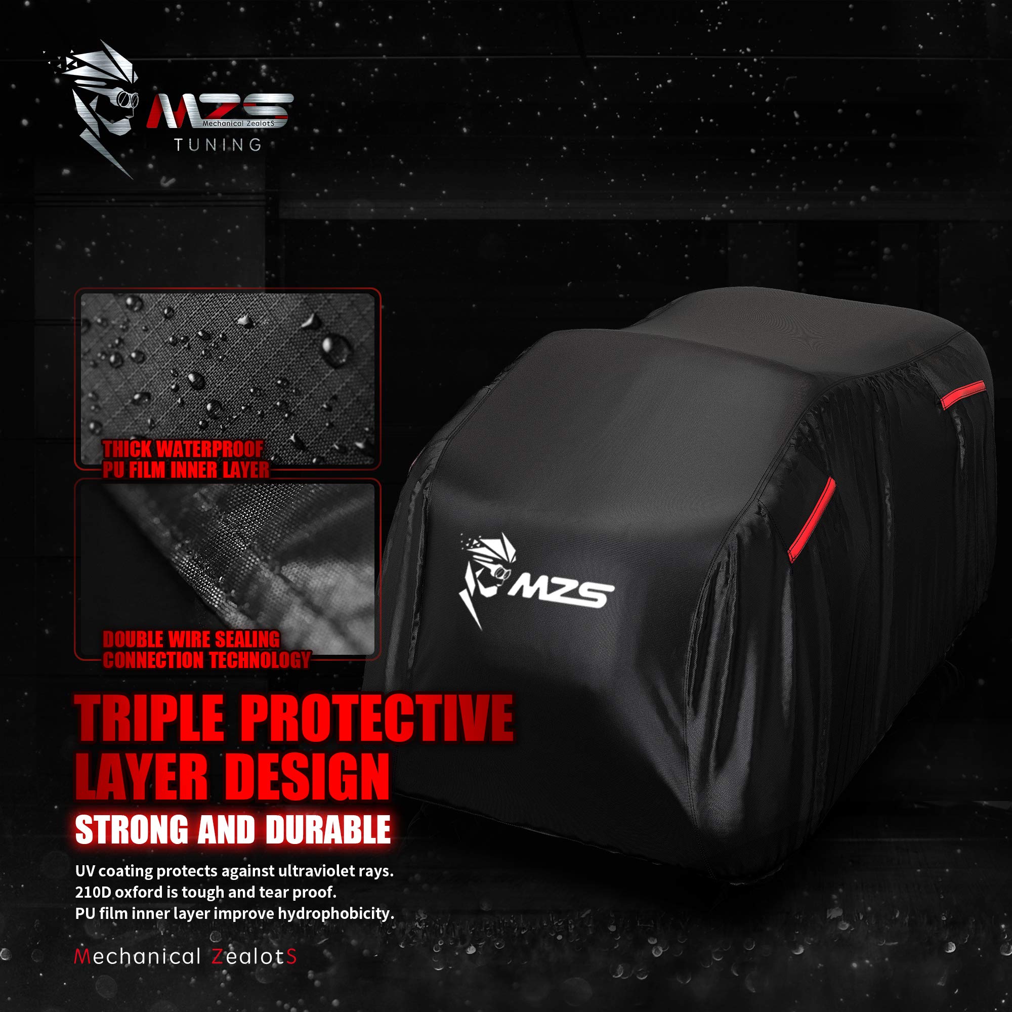 Mzs Atv Cover, All Weather Season Outdoor Waterproof Protection Accessories Fits Up To 88 Inch Quad 4 Wheeler Covers - Tear Wind Proof Vents Night Reflective Adjuster Buckle Storage Bag