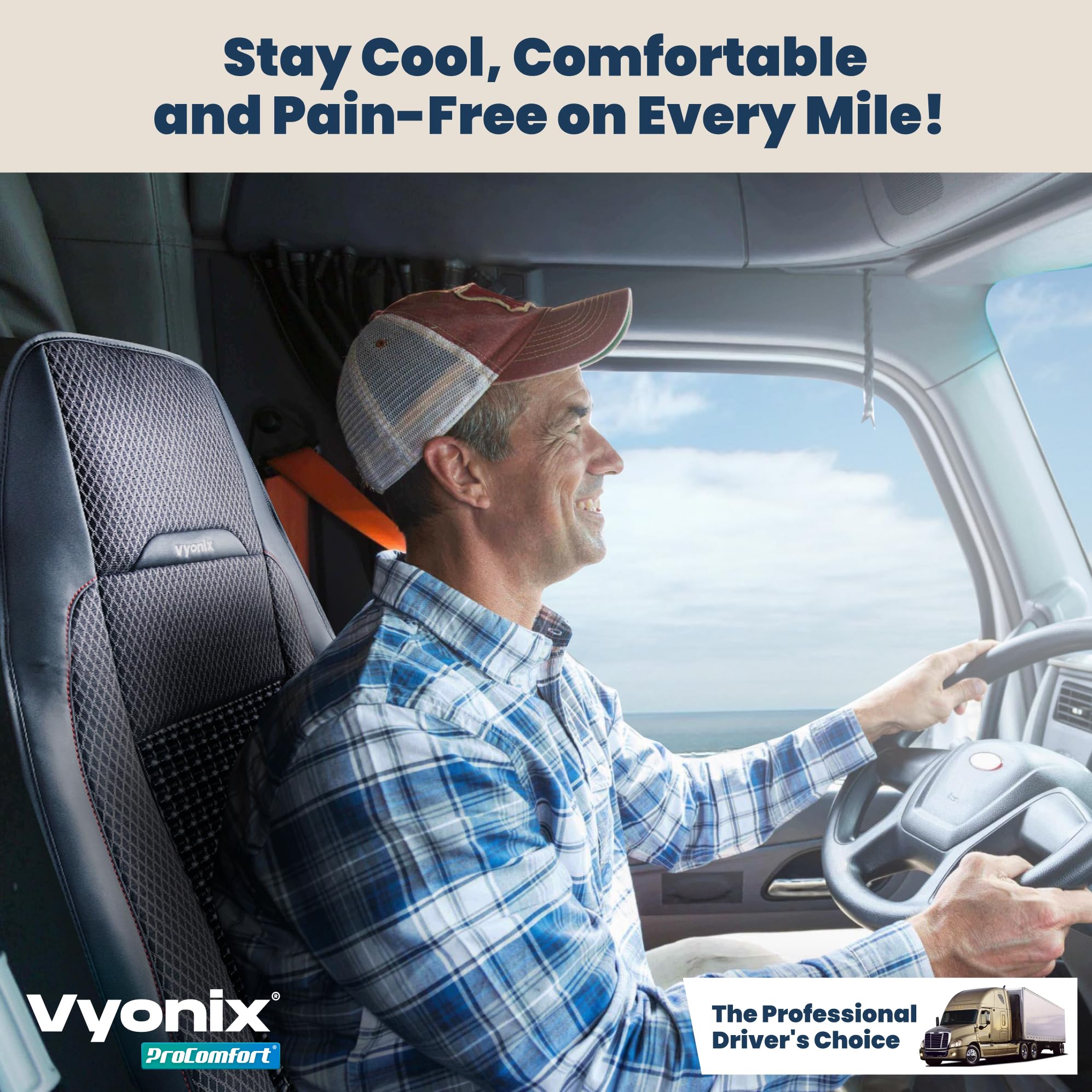 Vyonix Semi Truck Beaded Seat Covers, Cooling Faux Leather, Black, Model VX_SM_10, Universal Fit for Volvo, Kenworth, Freightliner