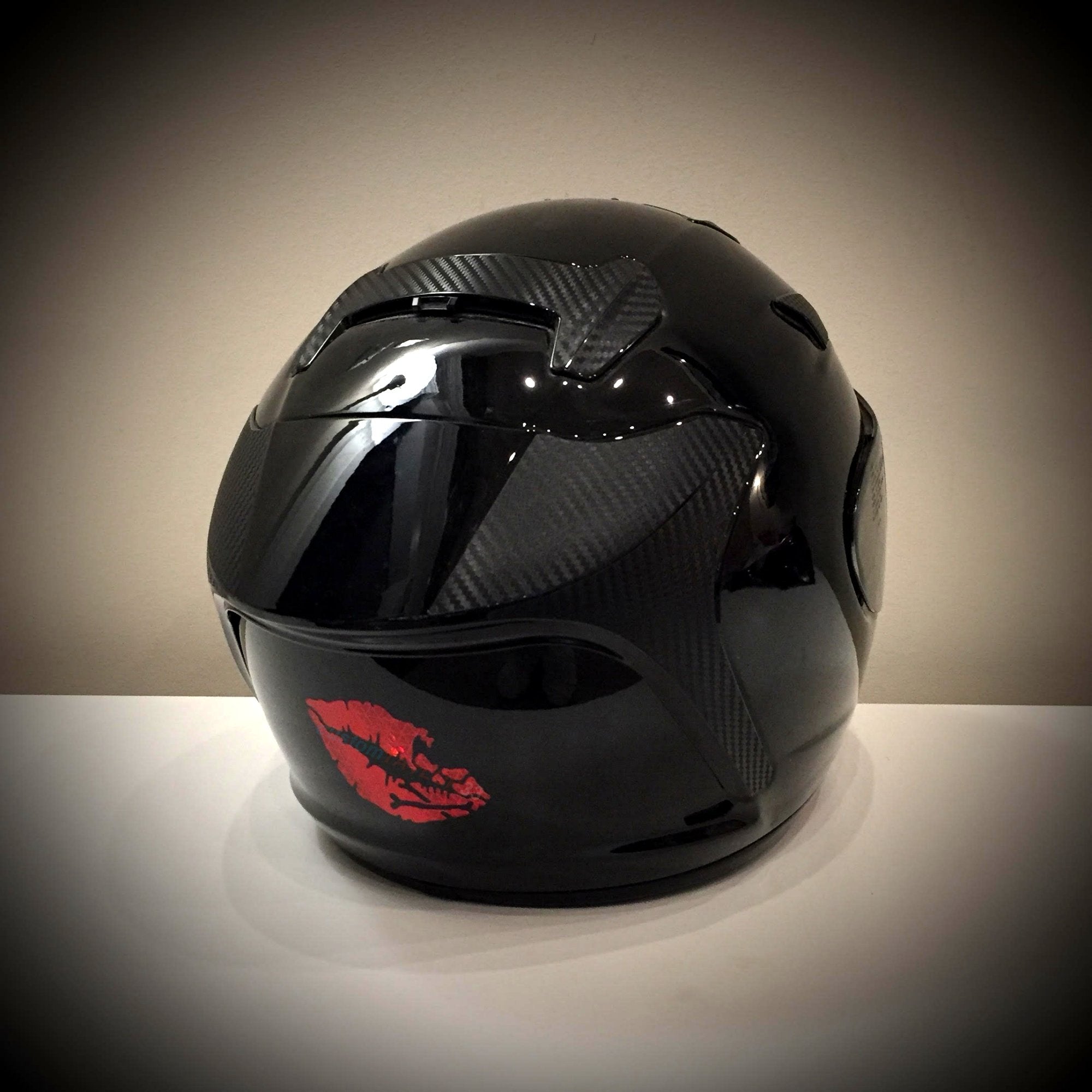 Customtaylor33 High Intensity Reflective Vinyl Death Kiss Skull Crossbones Lips Decal Bumper Sticker - Cars, Motorcycles, Helmets, Wind Screens, Laptops (18 Inches Wide, Red)