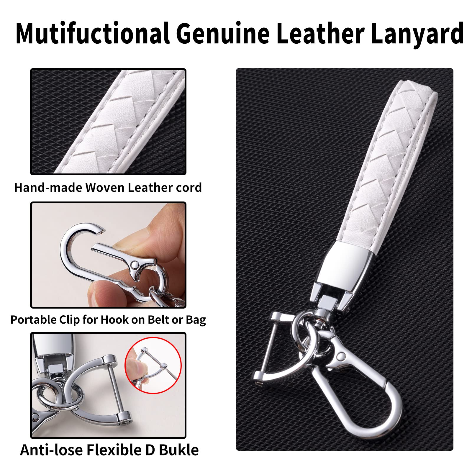 Chezenhui Compatible With Mazda Key Fob Cover With Leather Lanyard, Car Key Case Shell Protection For 2019-2022 Mazda 3, 2020-2022 Mazda Cx-5 Smart Remote Control, White