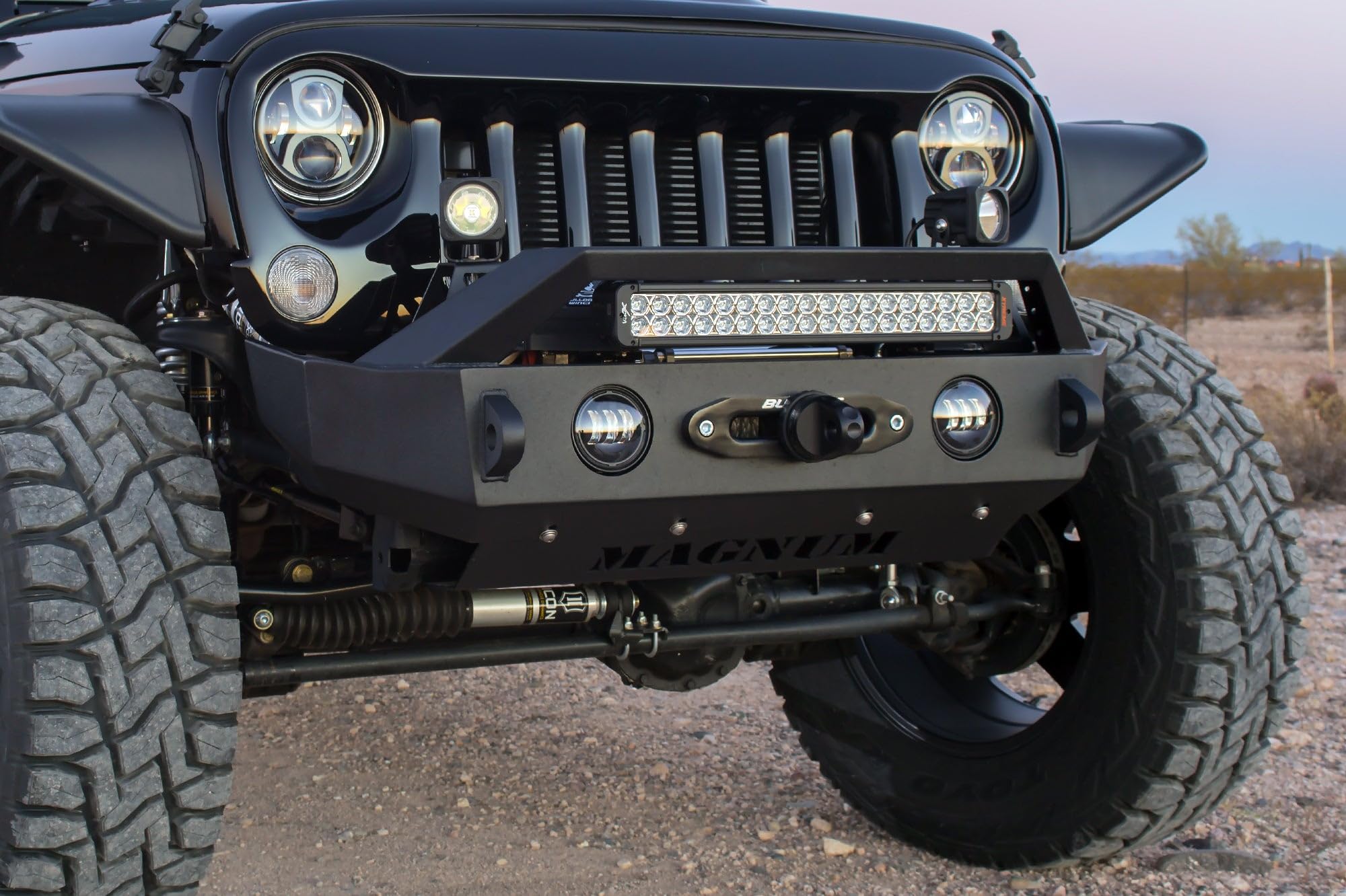 Magnum Fbm21Jpn-Rt Bumper For Jeep Wrangler (W/Rt-Series Light Bar Includes Skid Plate & Jack Mounts Reuse Factory Lights Winch)