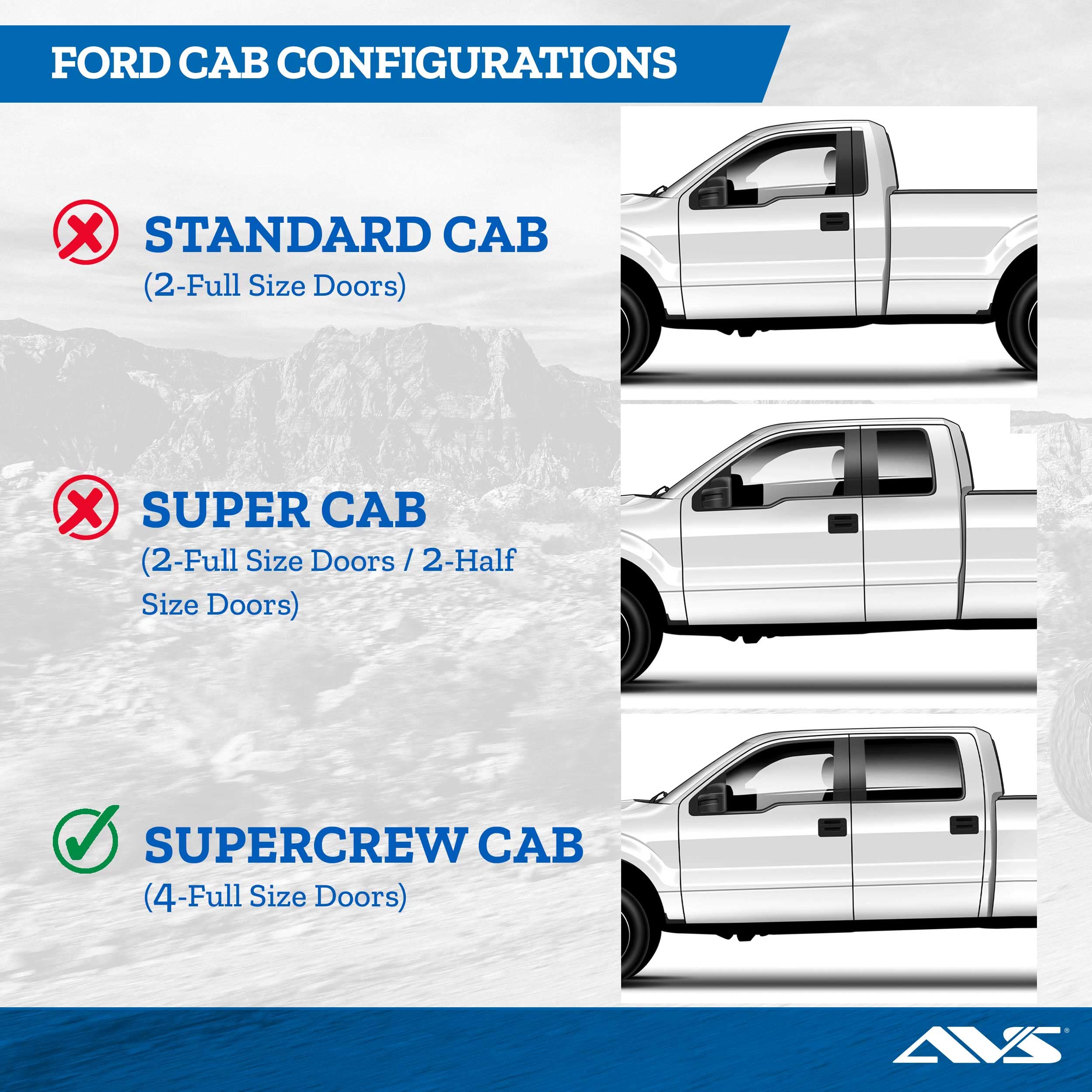 Auto Ventshade [Avs] Outside Mount Rain Guards For 1999 - 2016 Ford F - 250/F-350/F-450/F-550 Super Duty Supercrew, 4 Pcs. | Win