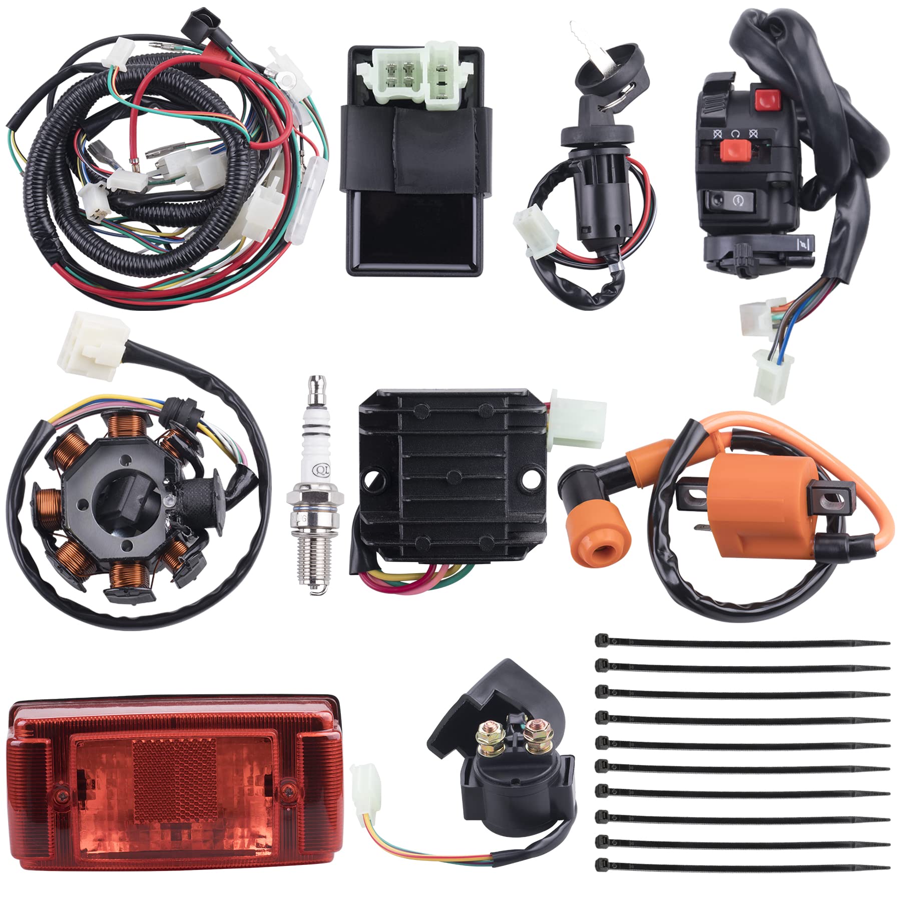 Complete Electrics Wiring Harness Stator Coil Cdi Solenoid Relay Spark Plug Tail Light For 4 Wheelers Stroke Atv (150Cc 200Cc 25