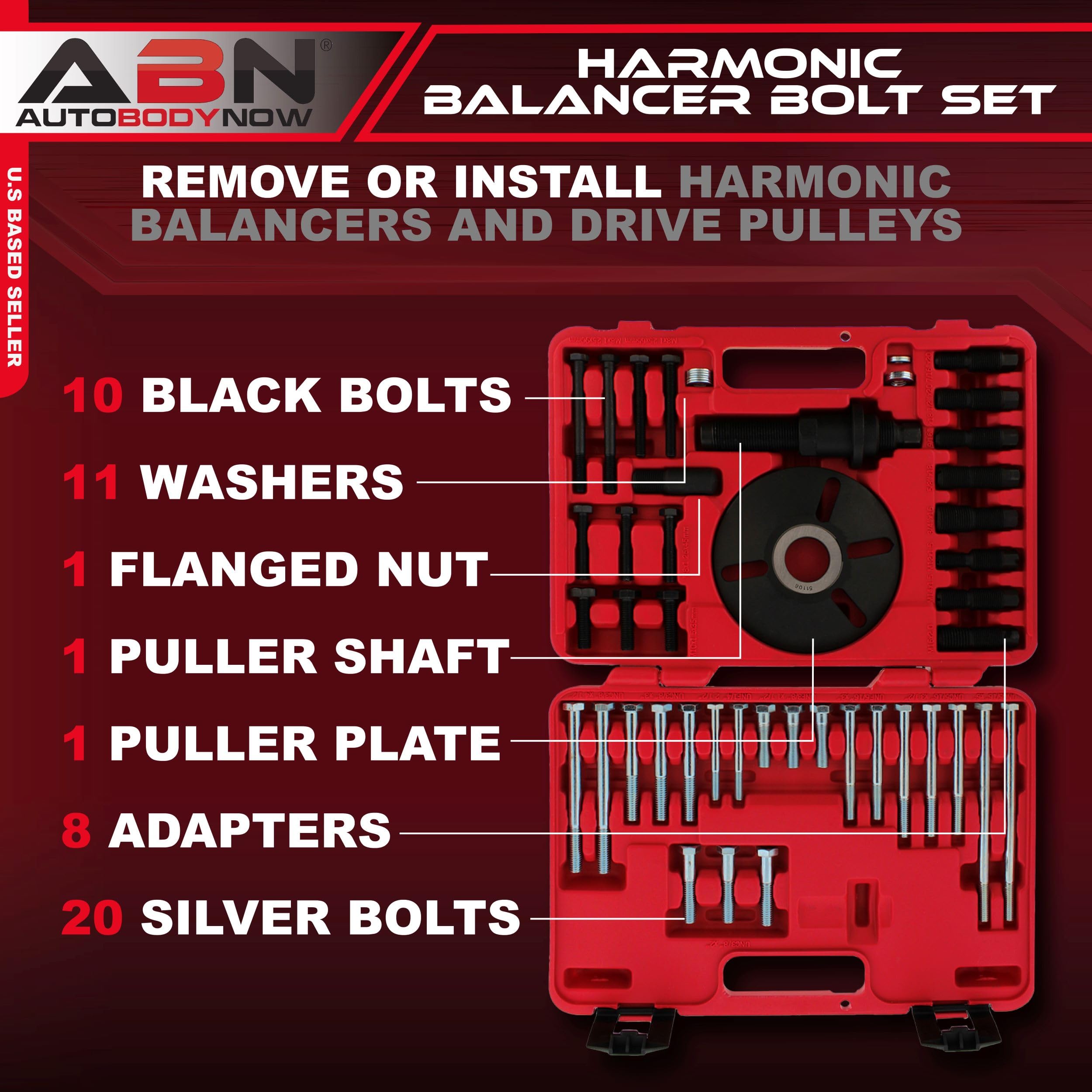 ABN Harmonic Balancer Puller Installer Set - 52pc Master Universal Harmonic Balancer Installer Set Tool Kit for Pulley Puller To