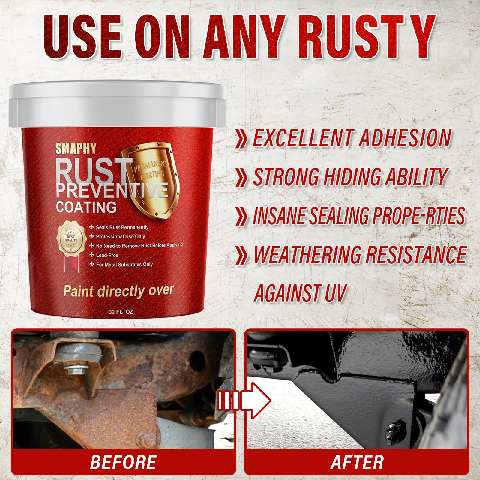SMAPHY 2-in-1 Rust Converter & Metal Primer, 35 oz, Semi-Gloss Black, Maximum Rust Protection, Model AAZ-003