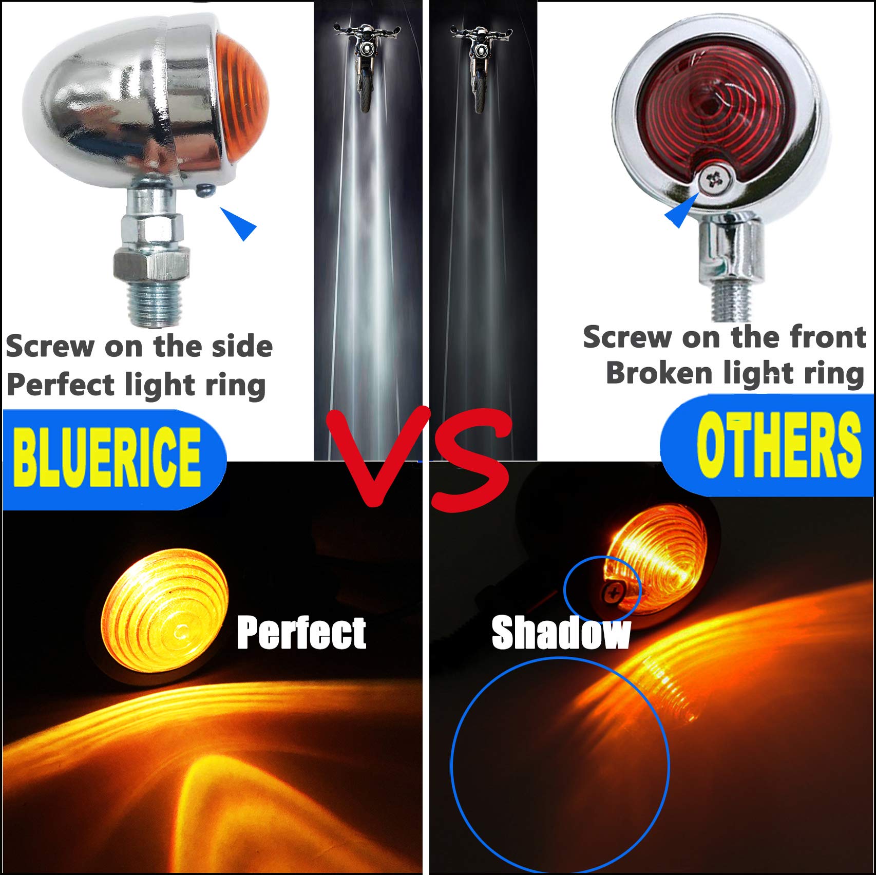 Bluerice Universal Motorcycle Turn Signals Bullet Blinker Indicator Lights Amber Lamp Light For Sportster Cruiser Bobber Chopper