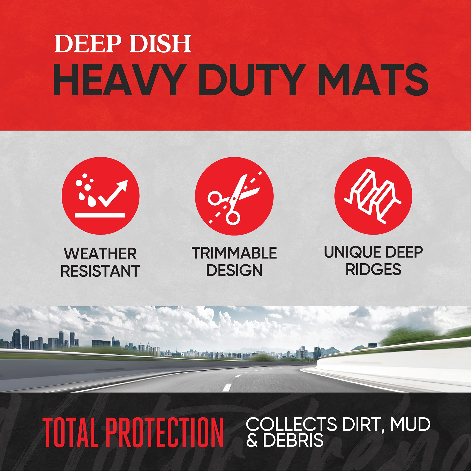 Motor Trend FlexTough Black Floor Mats for Cars & Cargo Mat Full Set - All Weather Front & Rear Rubber Automotive Floor Mats & C