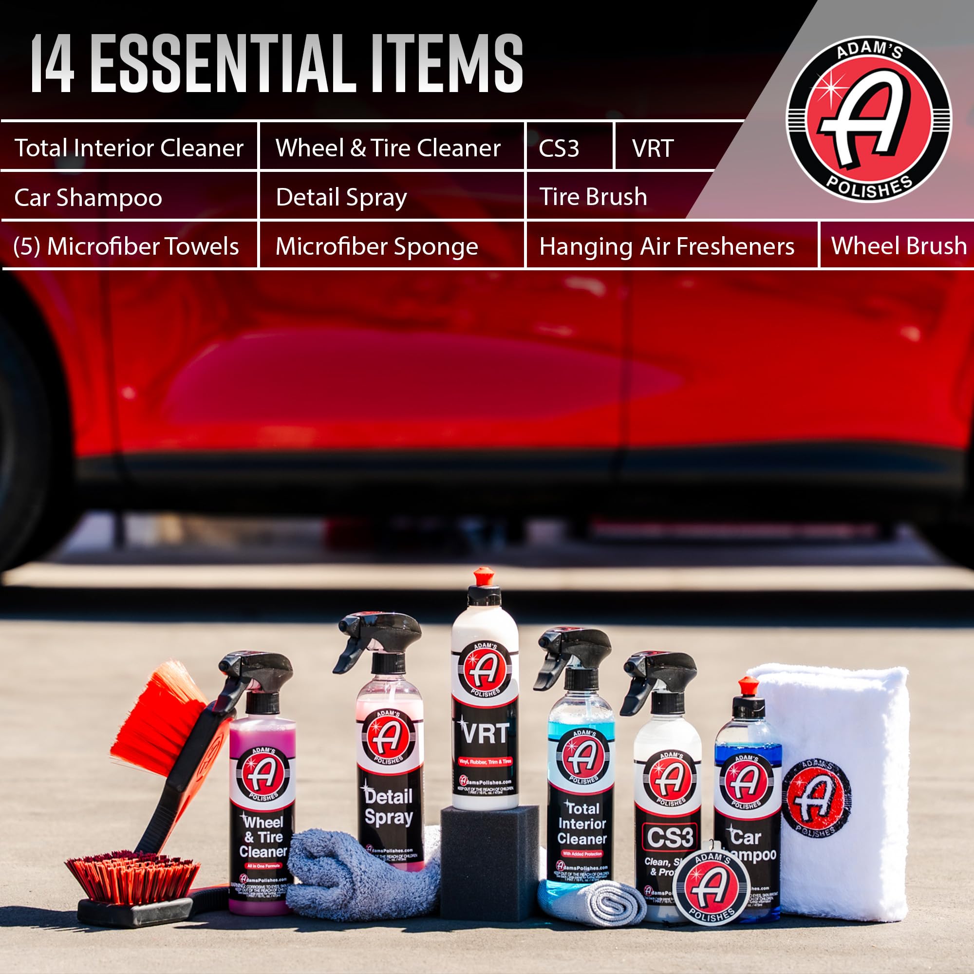 Adam's Polishes Essential Car Wash Kit - 14 Items for Auto Detailing, White, Model ARSKIT, Ideal for Car & Truck Lovers, Dads, and DIYers