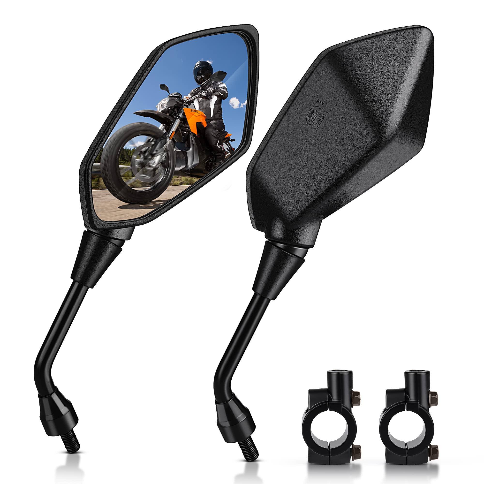 MICTUNING Mirror for Motorbike,Universal Side Mirror with 10mm Bolt 7/8 inches Handlebar Clamp Mirror,High Definition,Blast-resi