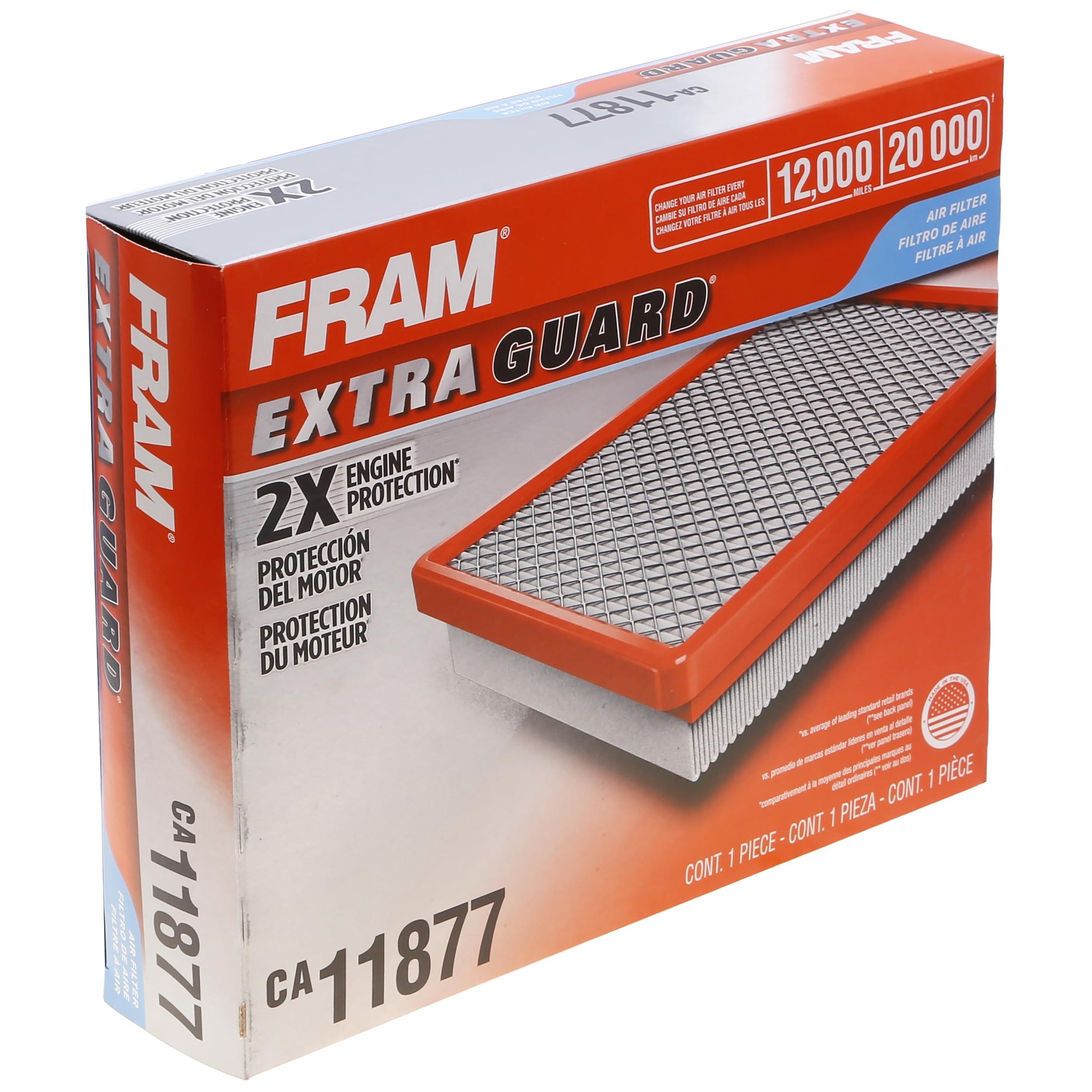 FRAM Extra Guard CA11877 Replacement Engine Air Filter for Select 2014-2018 Jeep Cherokee (3.2L & 2.4L) Models, Provides Up to 1