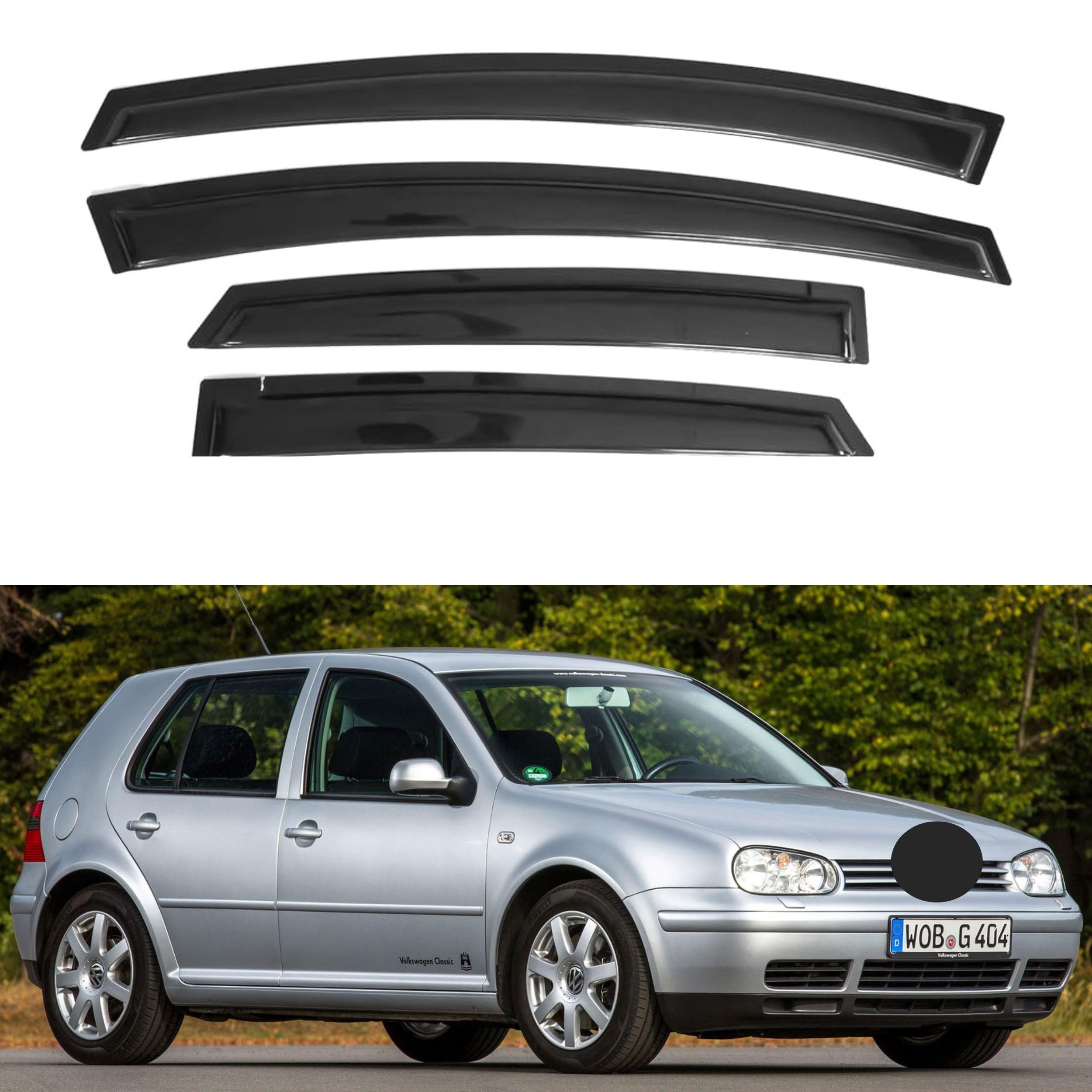 Ig Window Visor For Volkswagen (Vw) Golf Mk4 Hatchback 1997-2003, Rain Guard Tape-On Wind Side Vent Window Deflector Mugen Style