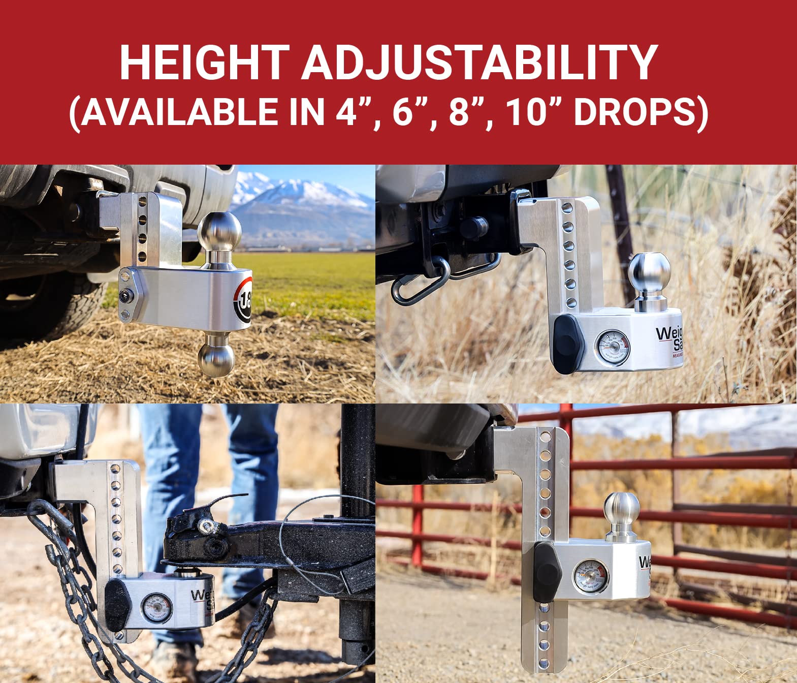 Weigh Safe Adjustable Trailer Hitch Ball Mount - 6'' Drop Hitch For 2'' Receiver W/ 2 Pc Keyed Alike Lock Set, Premium Aluminum